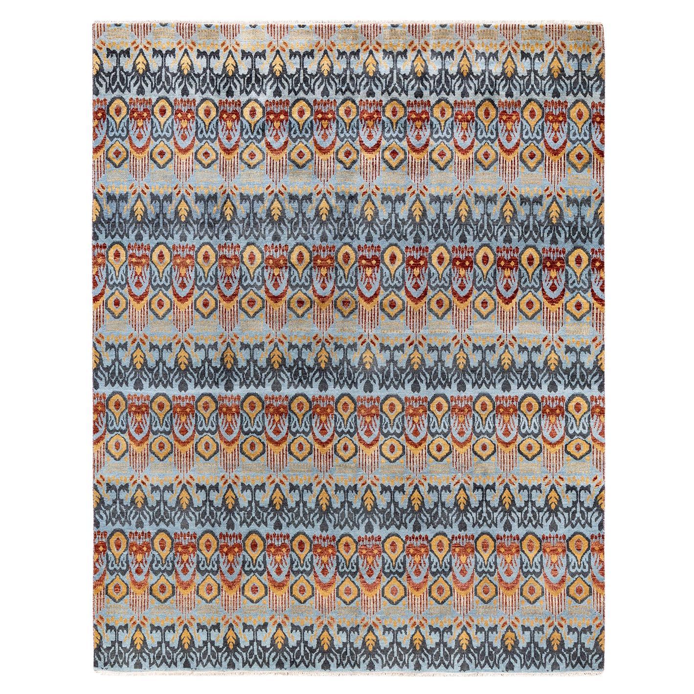 Traditional Ikat Hand Knotted Floral Wool Gray Area Rug 8' 0" x 10' 2"