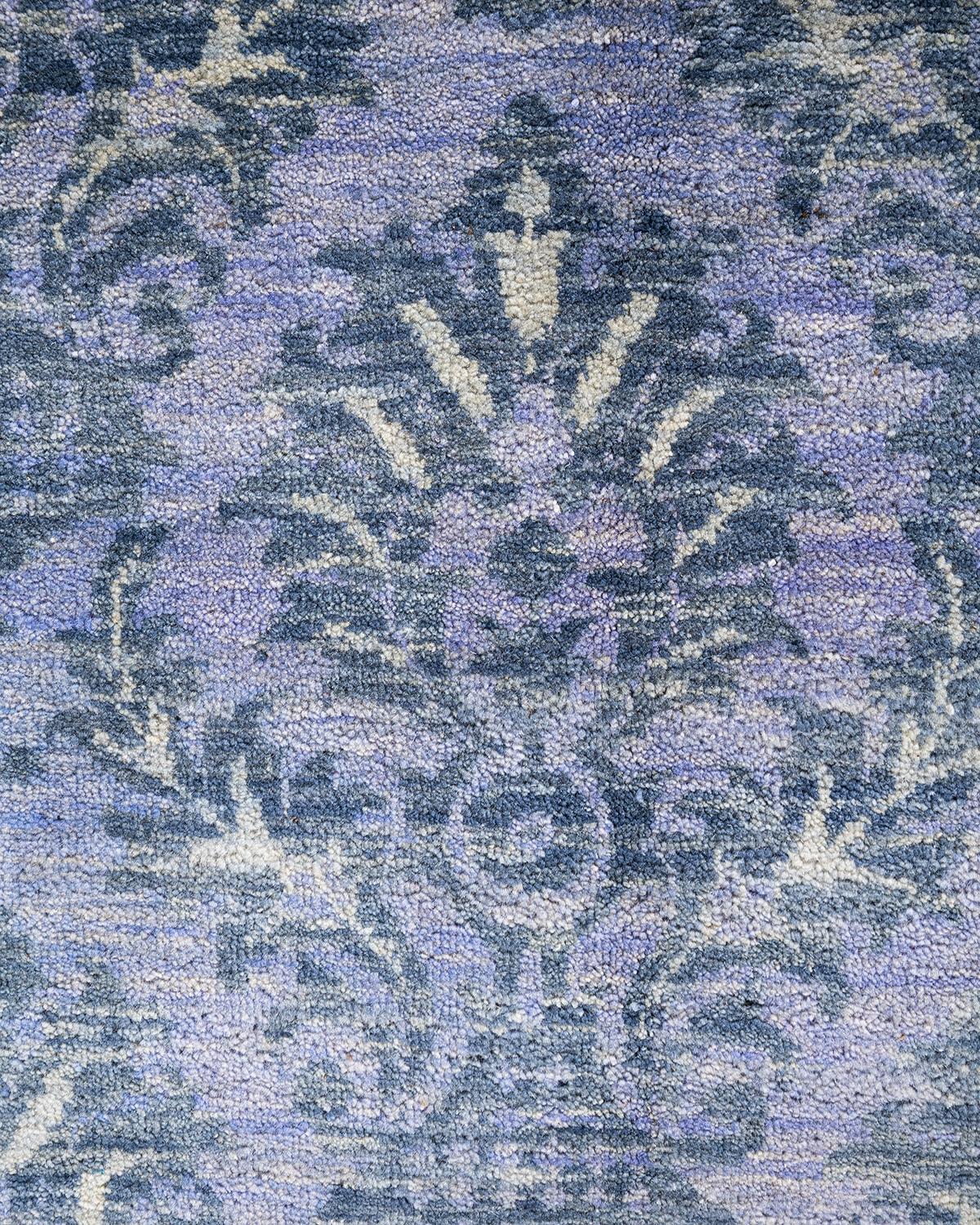 Indian Traditional Ikat Hand Knotted Floral Wool Gray Area Rug 8' 1