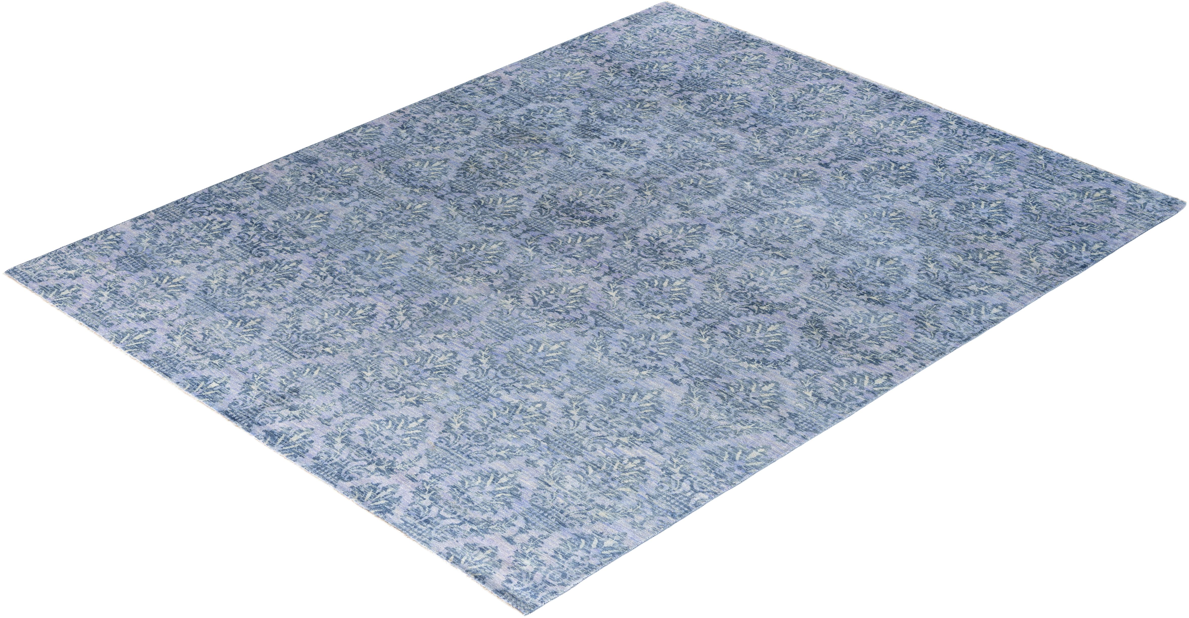 Traditional Ikat Hand Knotted Floral Wool Gray Area Rug 8' 1