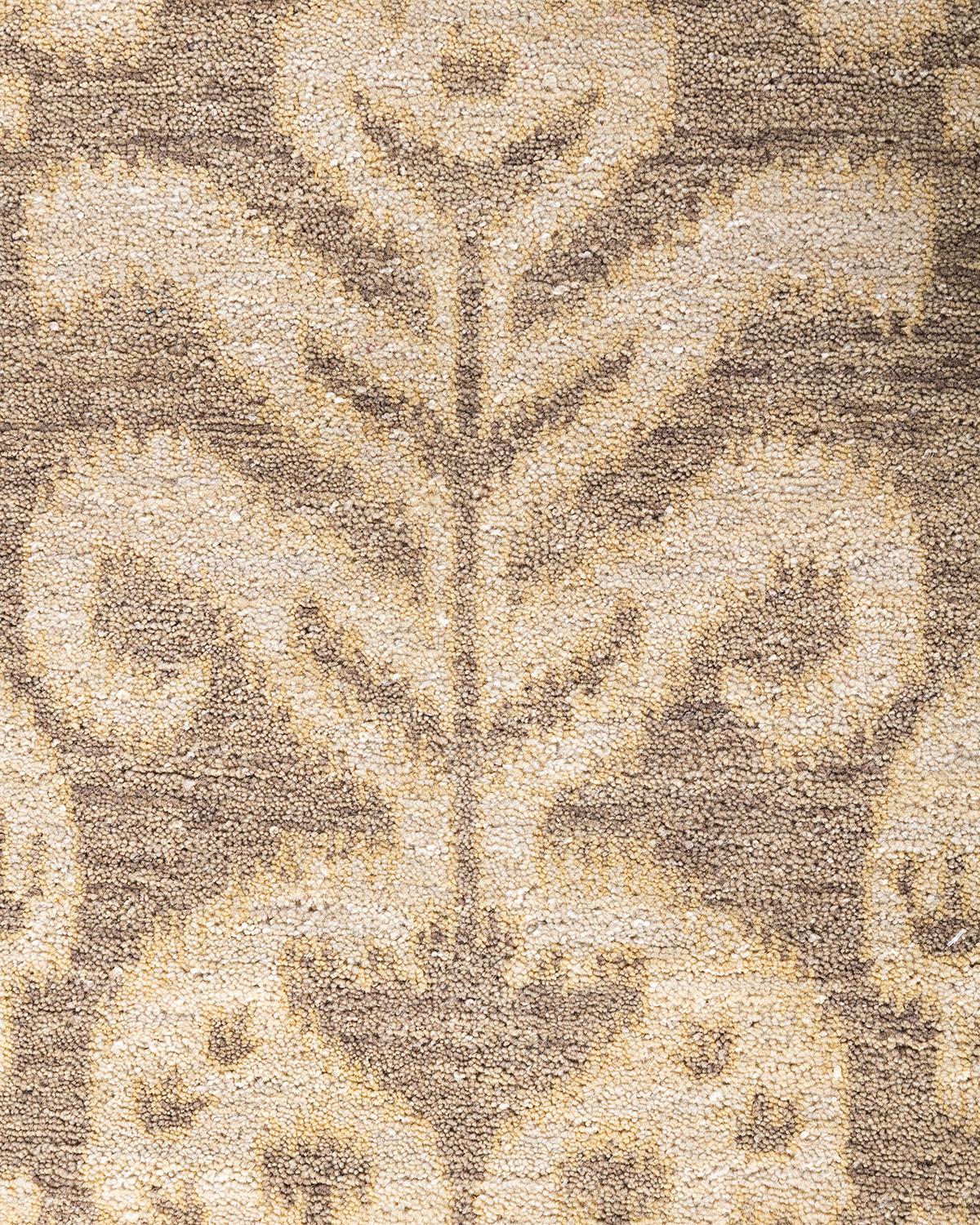 Indian Traditional Ikat Hand Knotted Floral Wool Gray Area Rug 8' 2