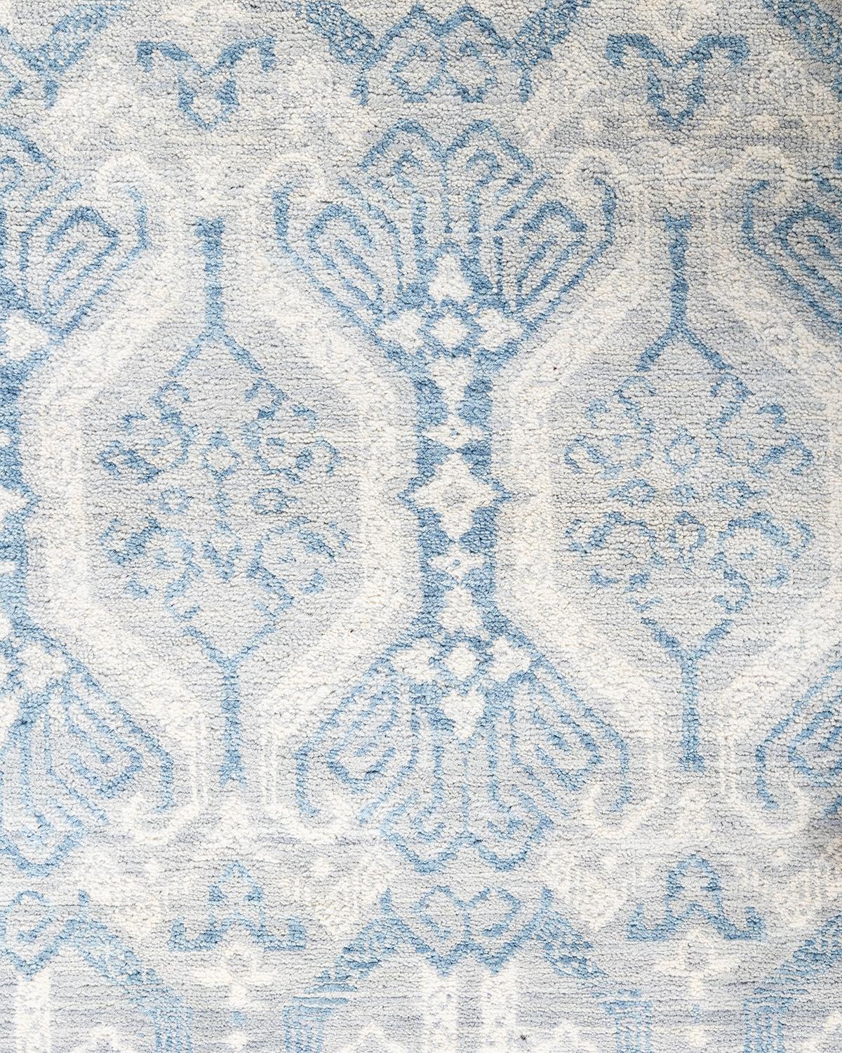 Alfombra Ikat Tradicional de Lana Floral Anudada a Mano Gris 8' 2