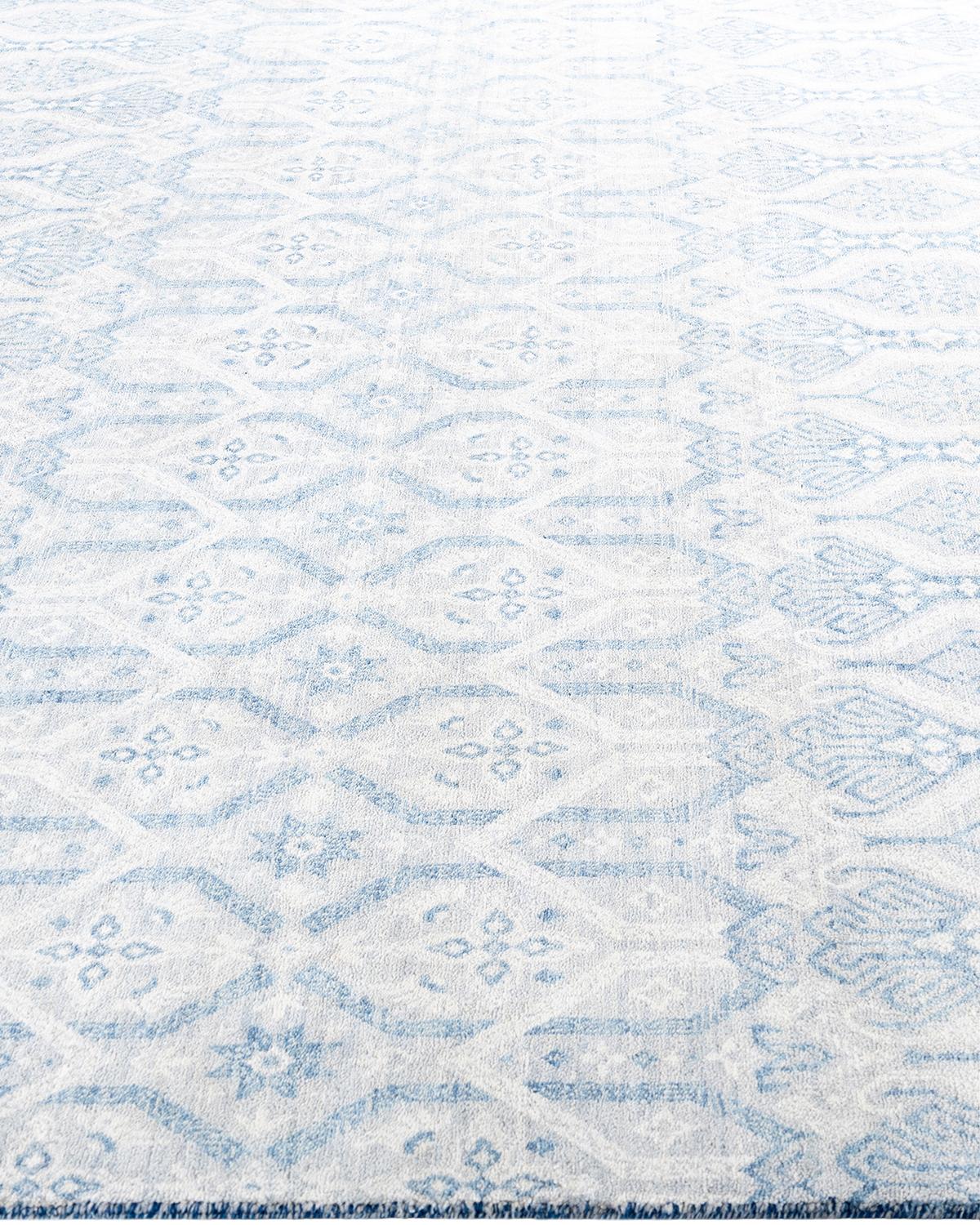 Alfombra Ikat Tradicional de Lana Floral Anudada a Mano Gris 8' 2