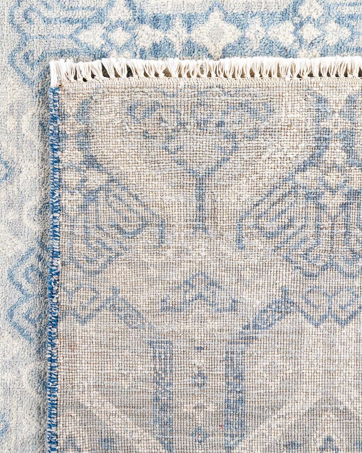 Alfombra Ikat Tradicional de Lana Floral Anudada a Mano Gris 8' 2