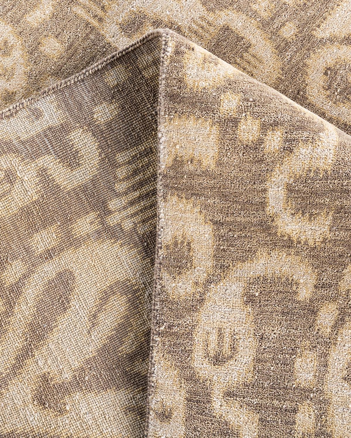 Contemporary Traditional Ikat Hand Knotted Floral Wool Gray Area Rug 8' 2