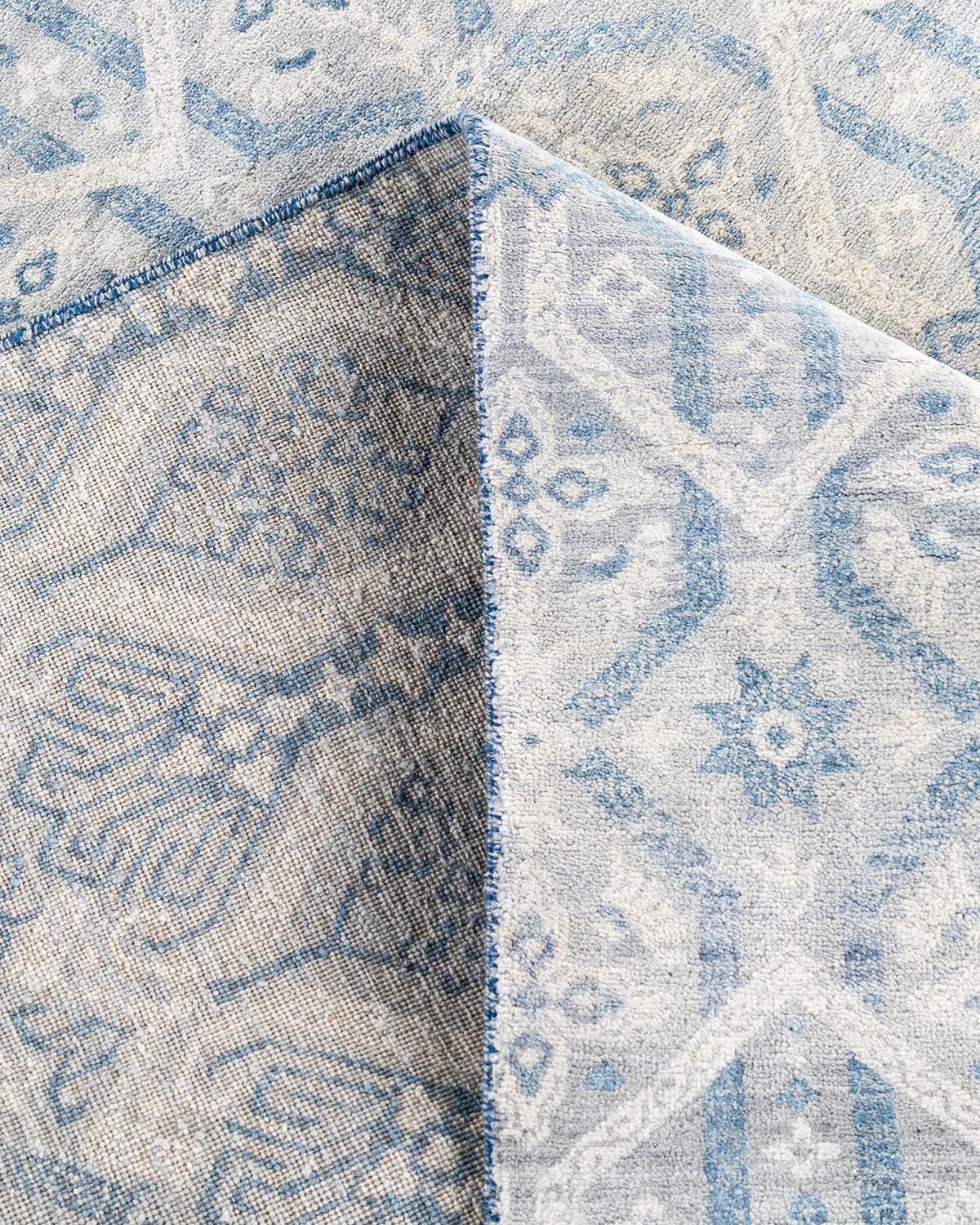 Alfombra Ikat Tradicional de Lana Floral Anudada a Mano Gris 8' 2