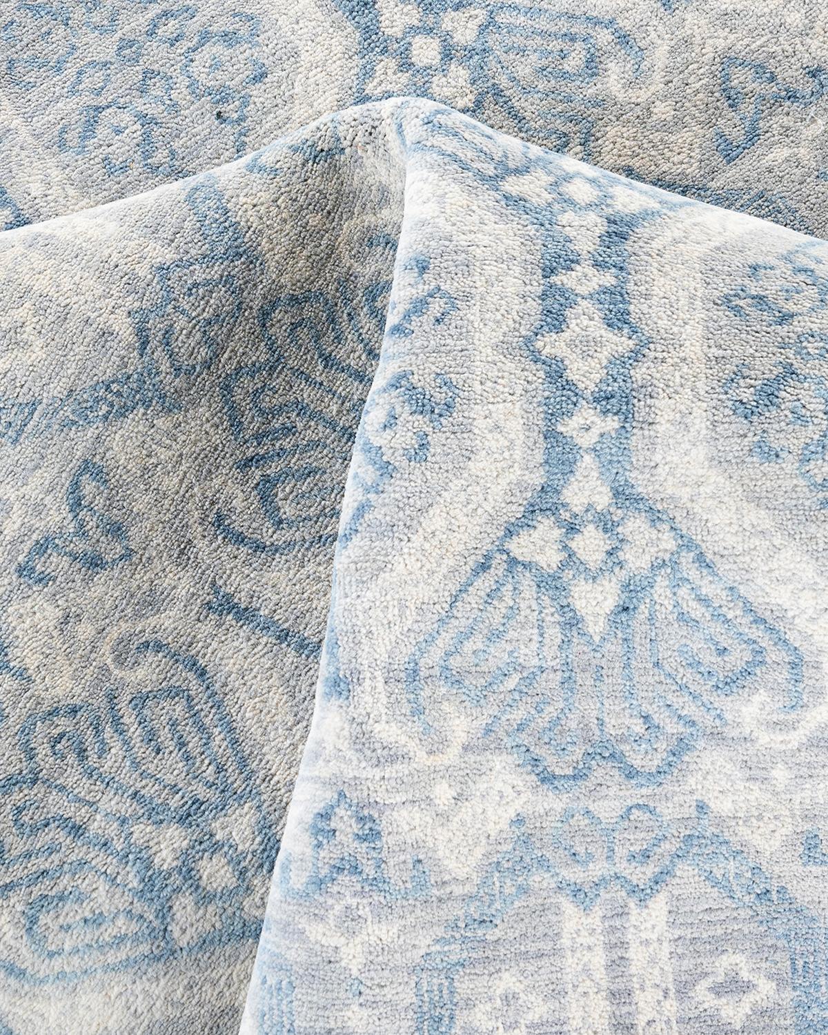 Alfombra Ikat Tradicional de Lana Floral Anudada a Mano Gris 8' 2