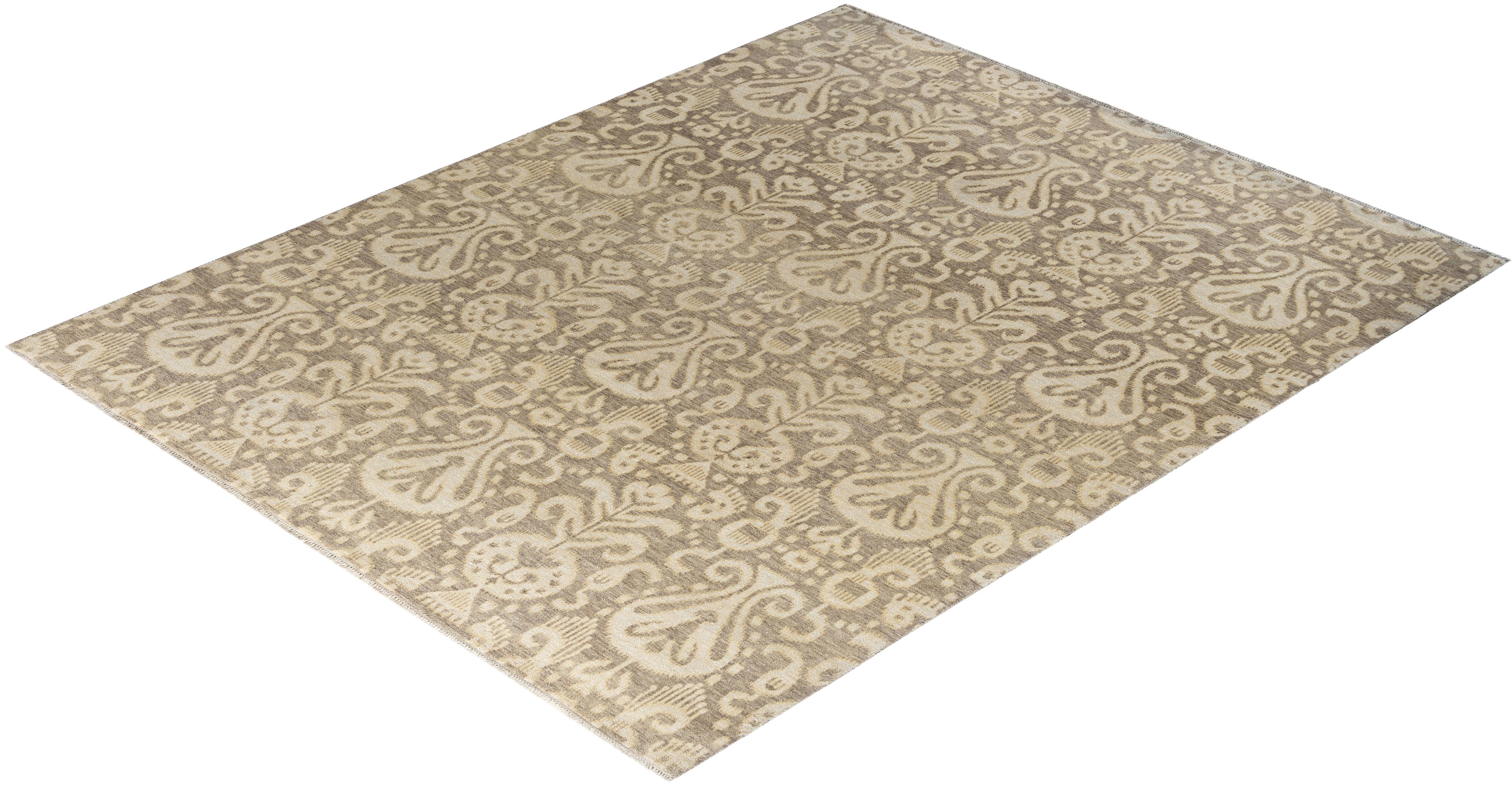 Traditional Ikat Hand Knotted Floral Wool Gray Area Rug 8' 2