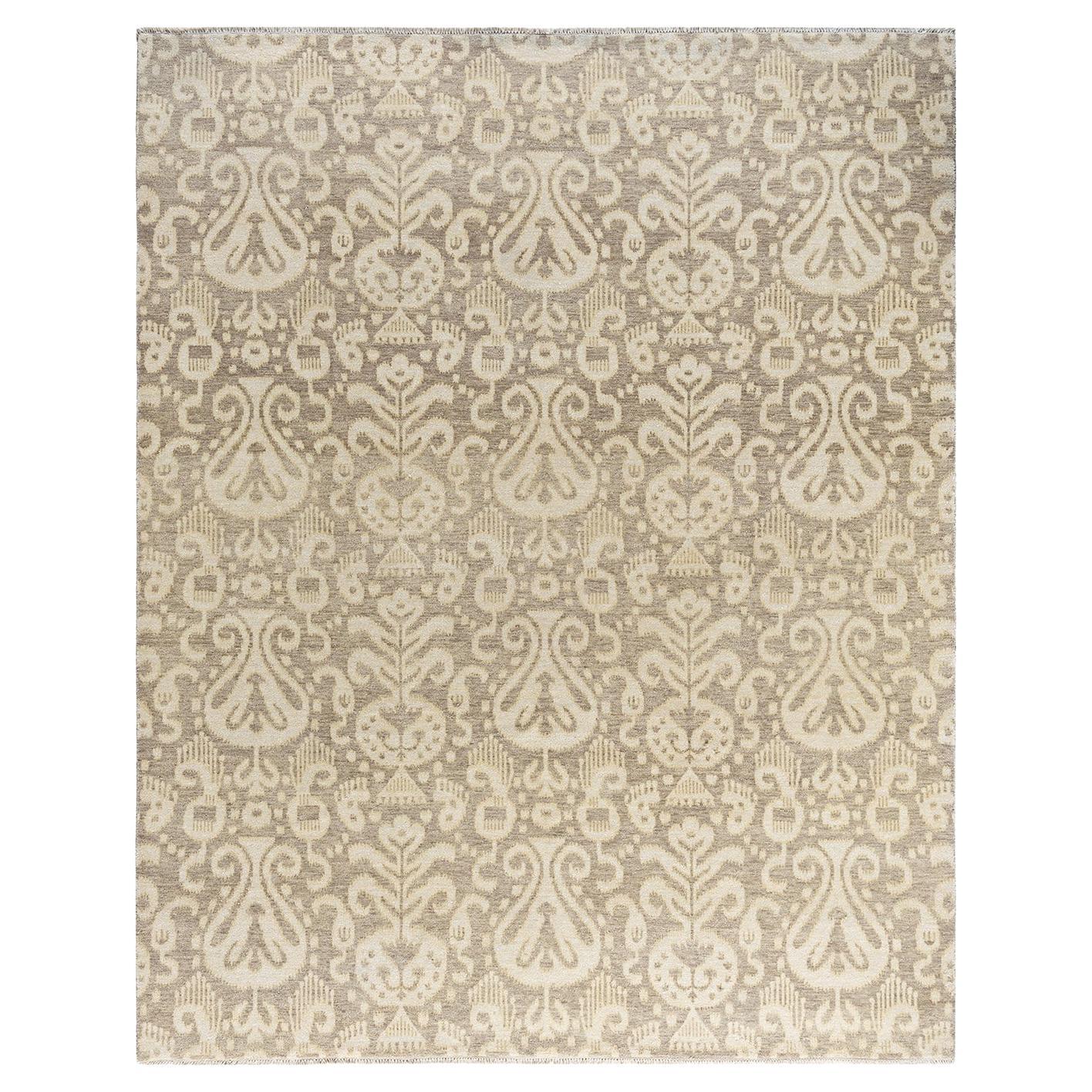 Traditional Ikat Hand Knotted Floral Wool Gray Area Rug 8' 2" x 10' 2"