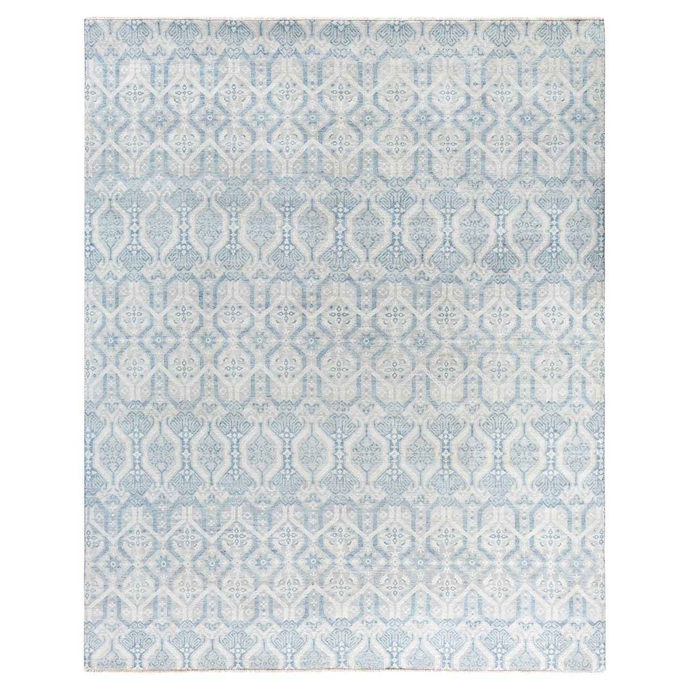 Traditional Ikat Hand Knotted Floral Wool Gray Area Rug 8' 2" x 10' 2"