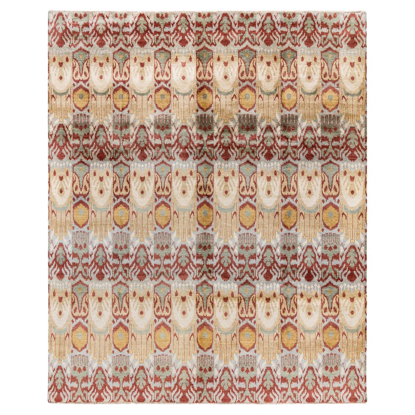 Traditional Ikat Hand Knotted Floral Wool Gray Area Rug 8' 2" x 9' 10"