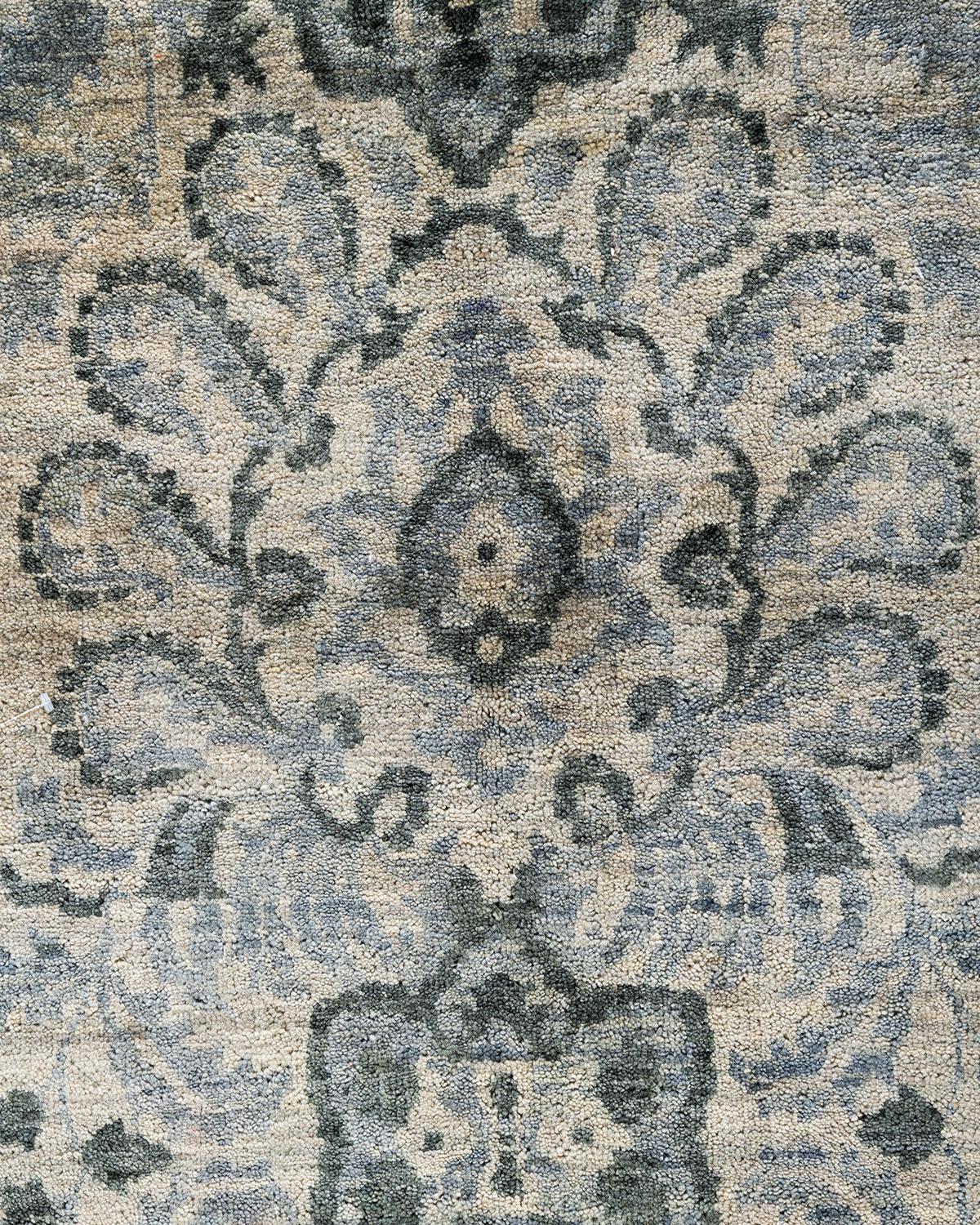 Indian Traditional Ikat Hand Knotted Floral Wool Gray Area Rug 8' 3