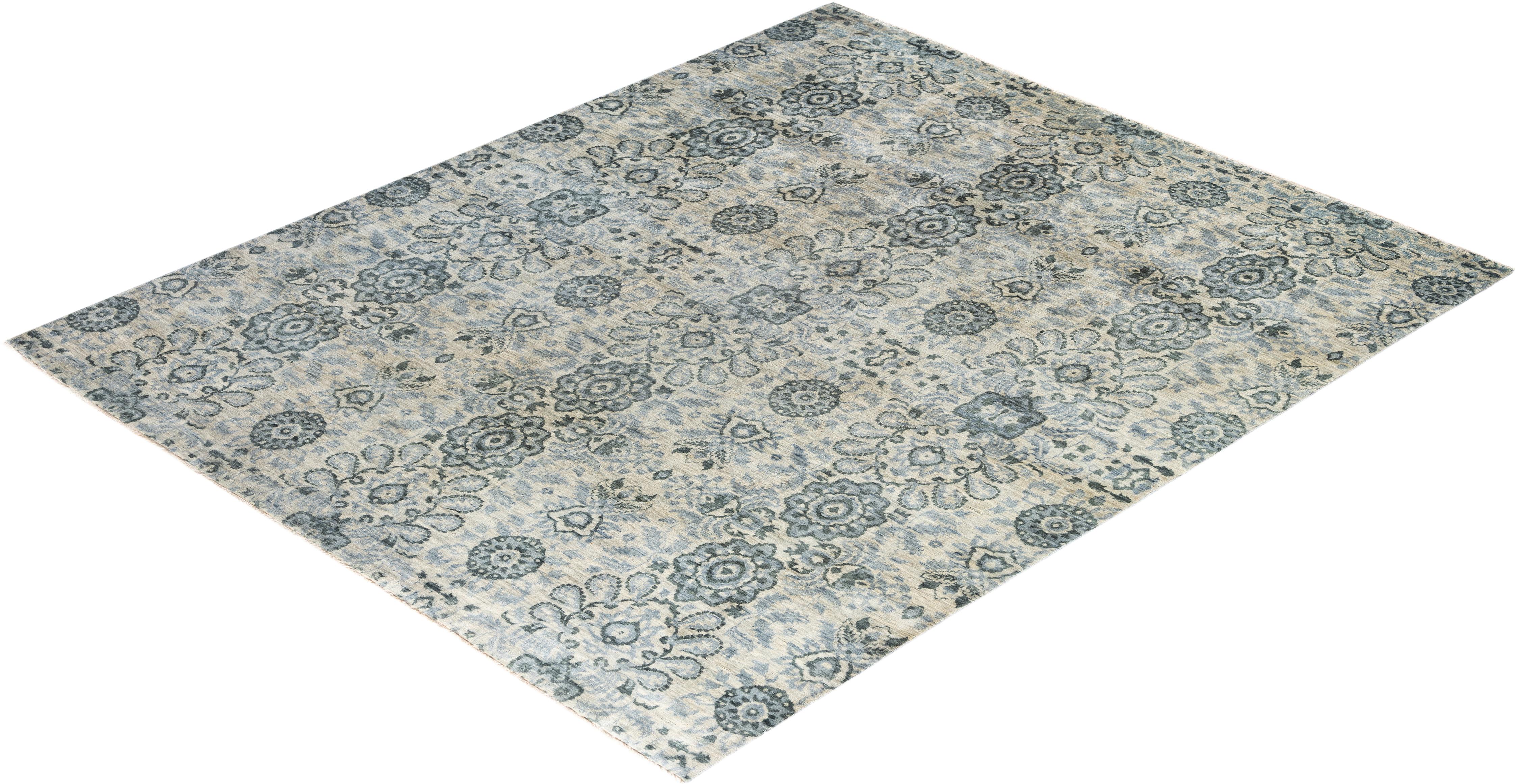 Traditional Ikat Hand Knotted Floral Wool Gray Area Rug 8' 3