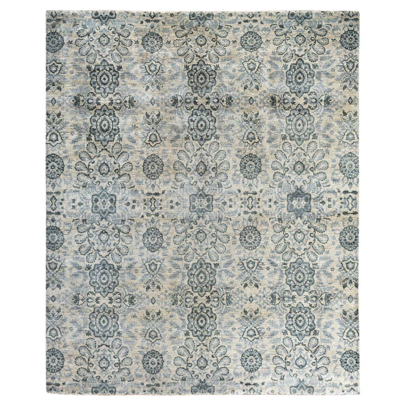 Traditional Ikat Hand Knotted Floral Wool Gray Area Rug 8' 3" x 10' 0" For Sale