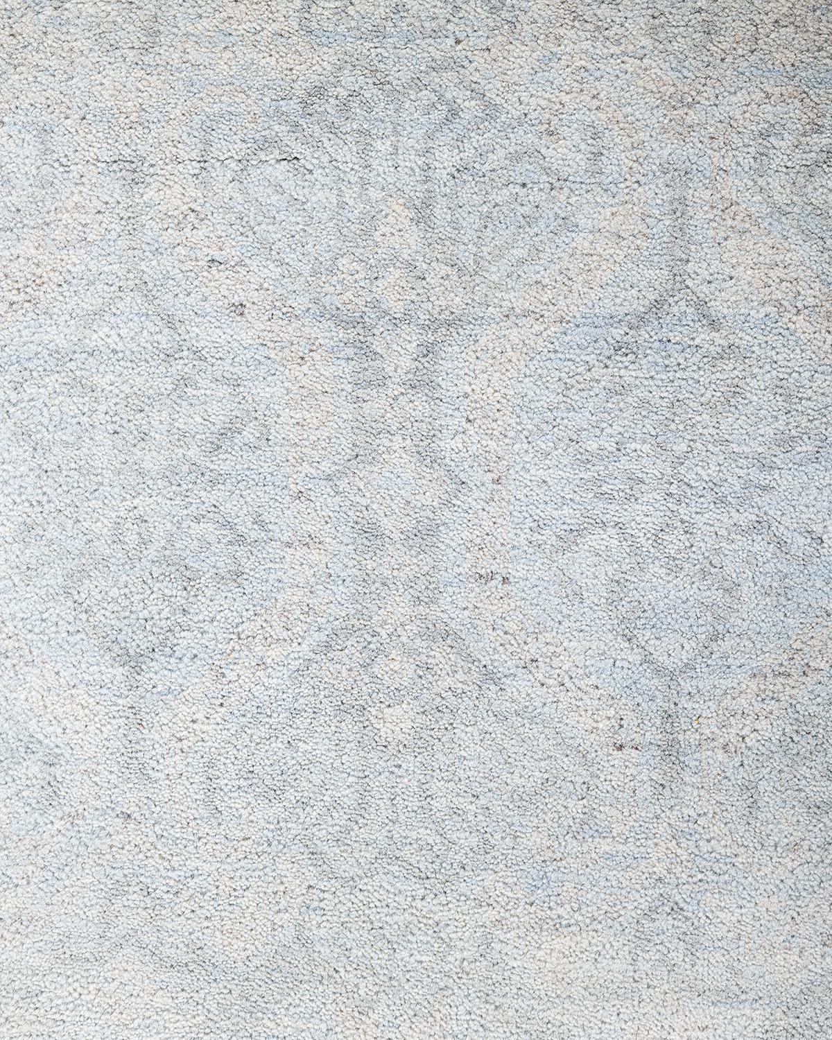 Indien Tapis traditionnel Ikat gris en laine à motifs floraux noués à la main 8' 3