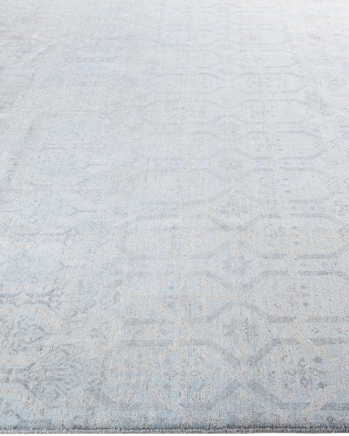 Noué à la main Tapis traditionnel Ikat gris en laine à motifs floraux noués à la main 8' 3