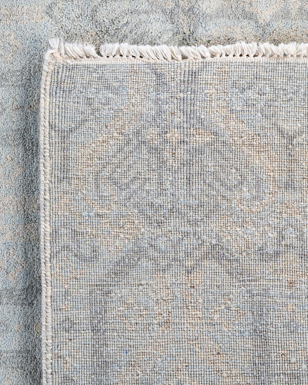 Tapis traditionnel Ikat gris en laine à motifs floraux noués à la main 8' 3