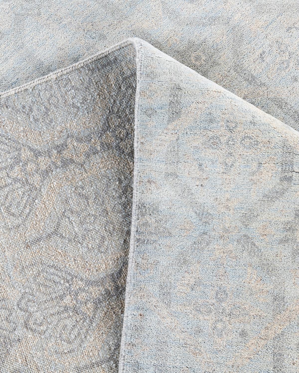 XXIe siècle et contemporain Tapis traditionnel Ikat gris en laine à motifs floraux noués à la main 8' 3