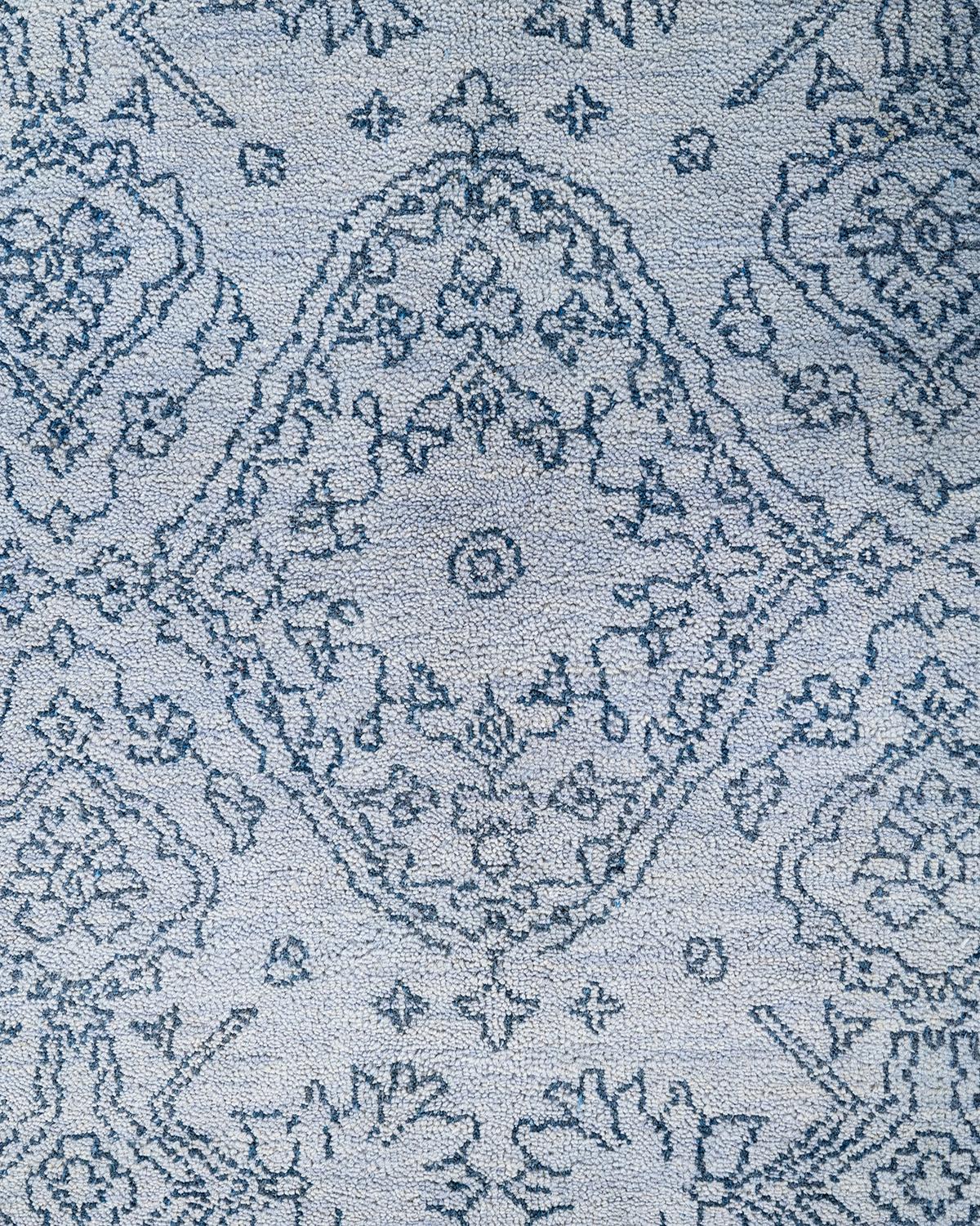 Indian Traditional Ikat Hand Knotted Floral Wool Gray Area Rug 8' 5