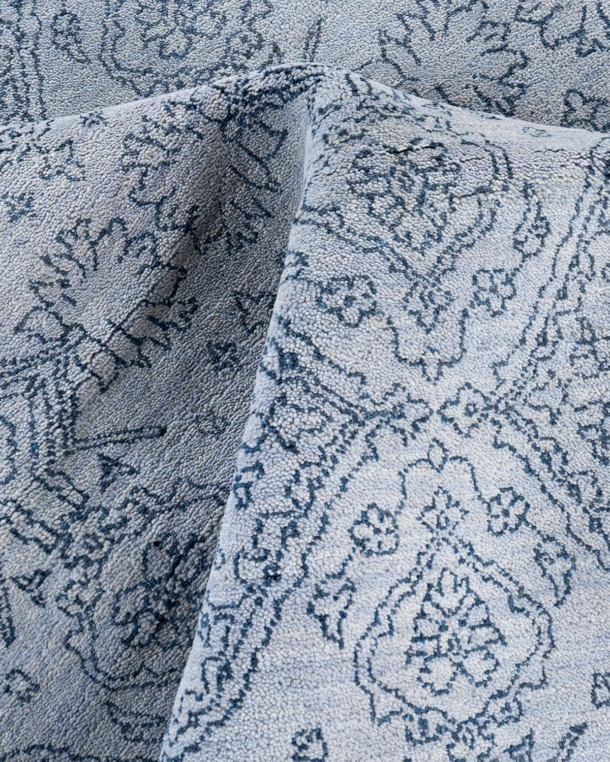 Traditional Ikat Hand Knotted Floral Wool Gray Area Rug 8' 5