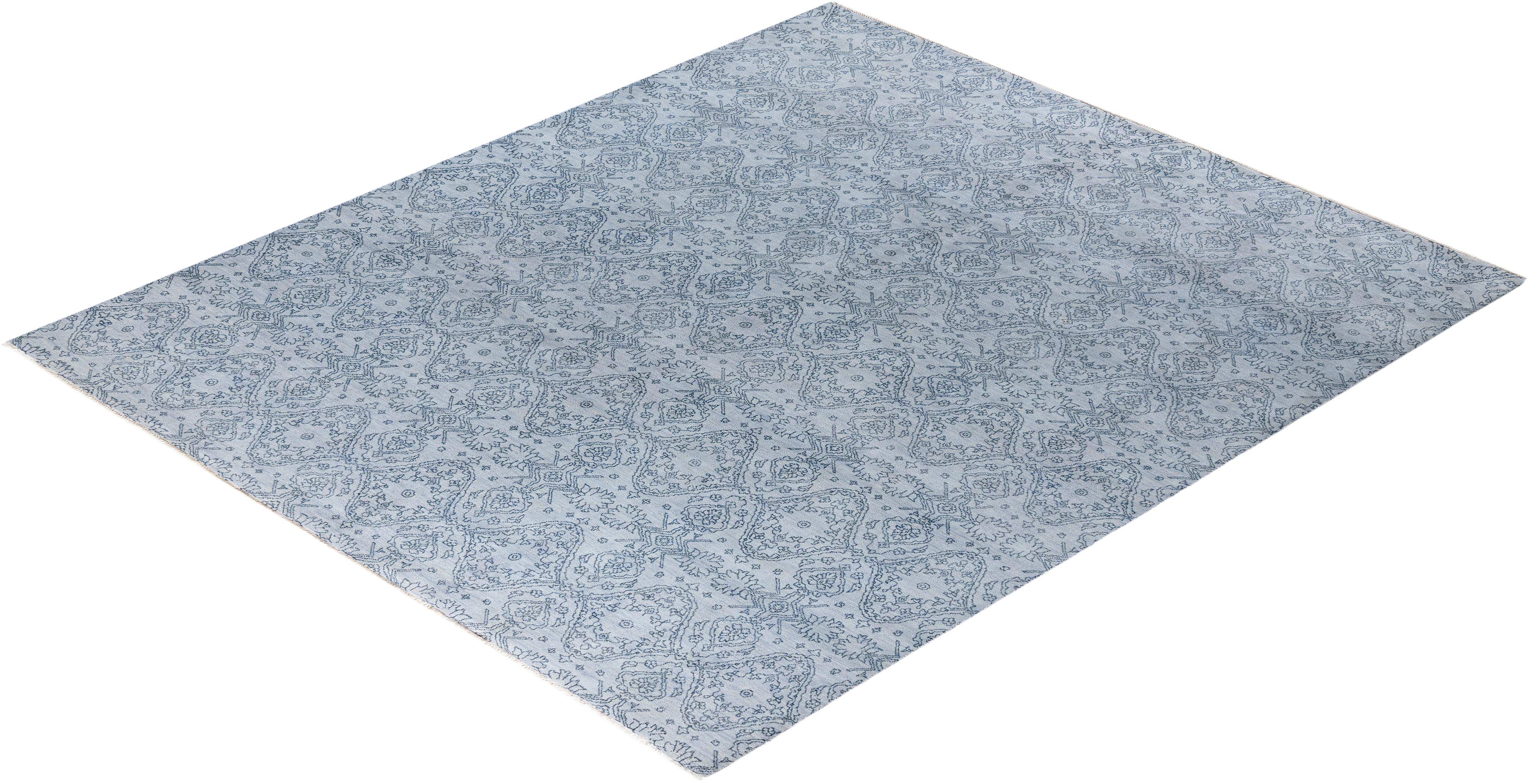 Traditional Ikat Hand Knotted Floral Wool Gray Area Rug 8' 5
