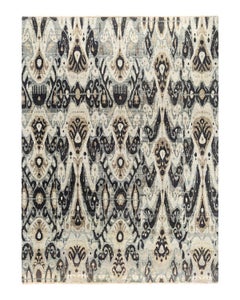 Traditional Ikat Hand Knotted Floral Wool Gray Area Rug 9' 0" x 12' 3"