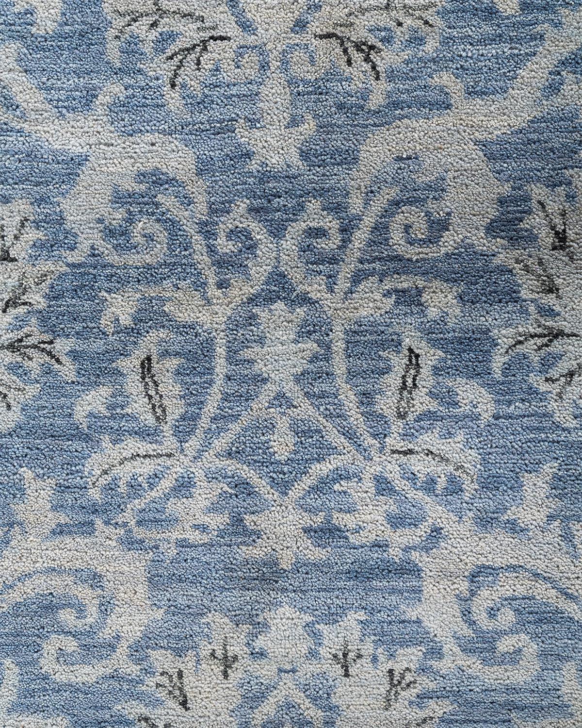 Indien Tapis traditionnel Ikat gris en laine à fleurs nouées à la main 9' 1