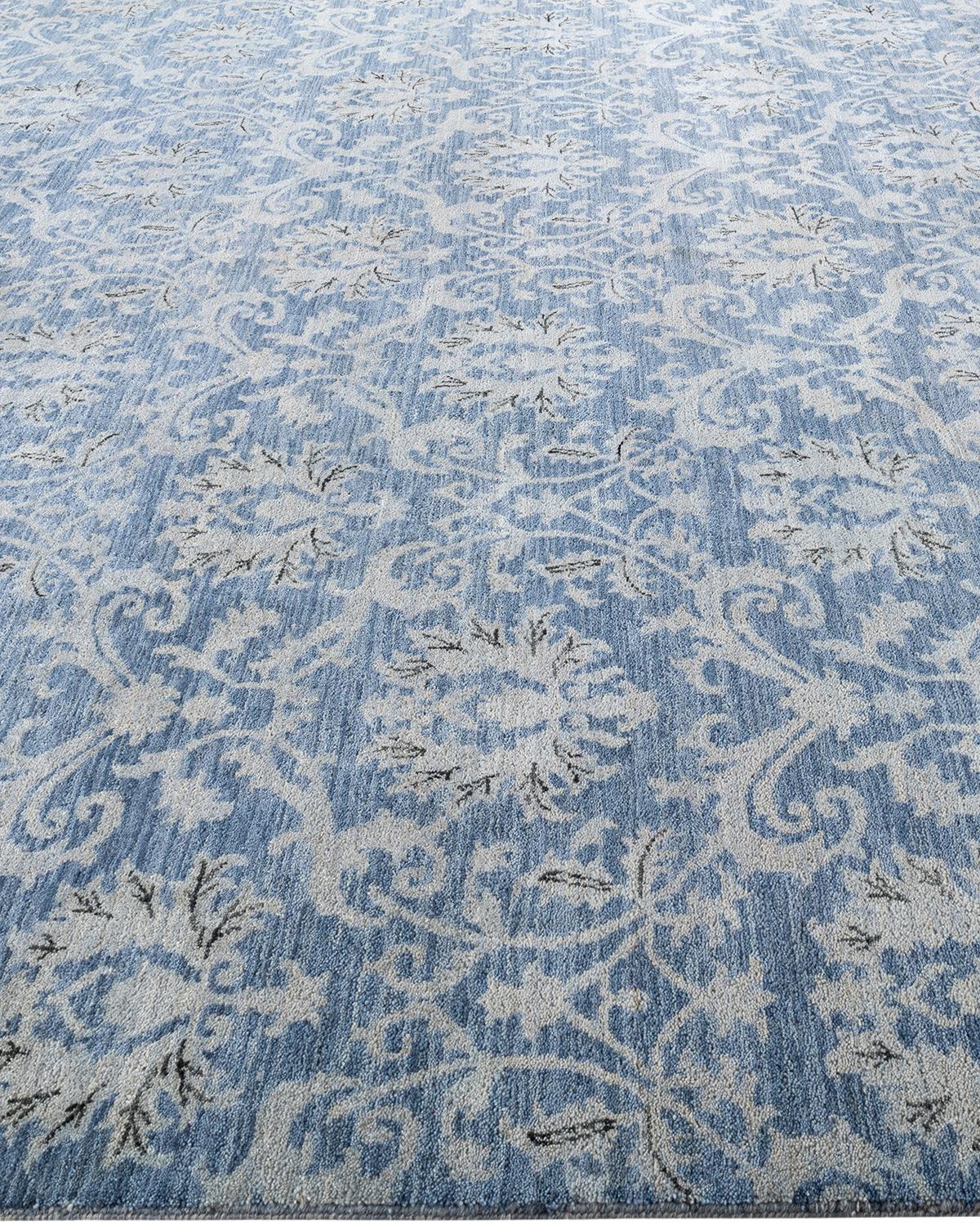 Noué à la main Tapis traditionnel Ikat gris en laine à fleurs nouées à la main 9' 1