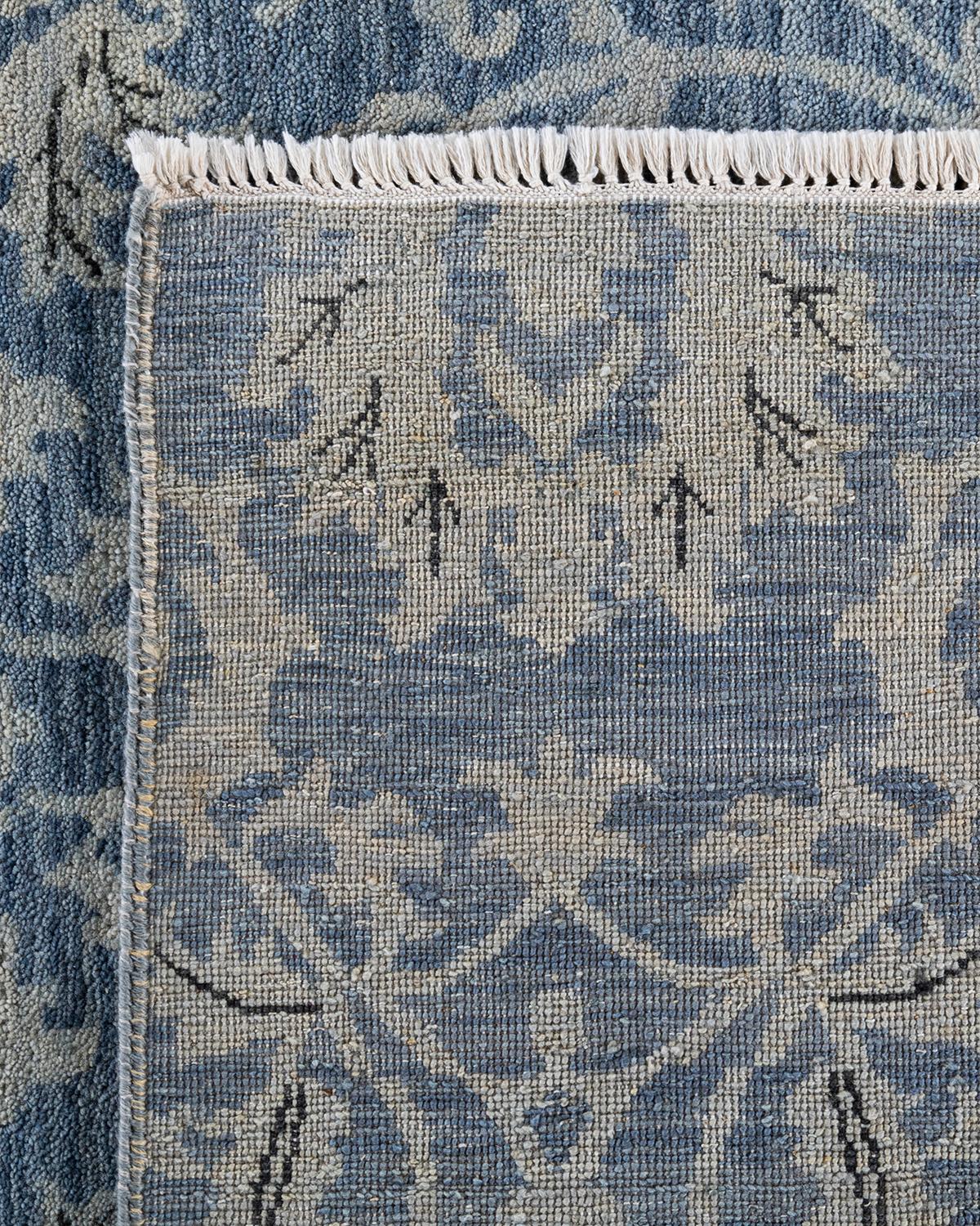 Tapis traditionnel Ikat gris en laine à fleurs nouées à la main 9' 1
