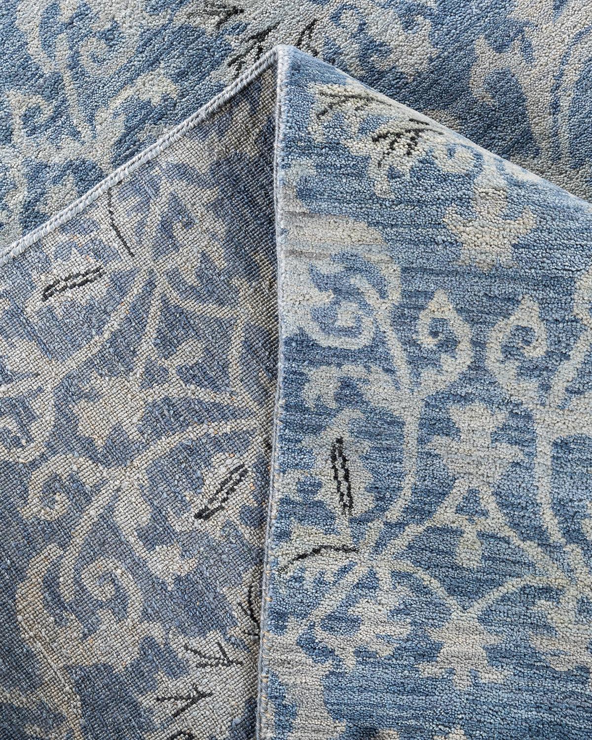 XXIe siècle et contemporain Tapis traditionnel Ikat gris en laine à fleurs nouées à la main 9' 1