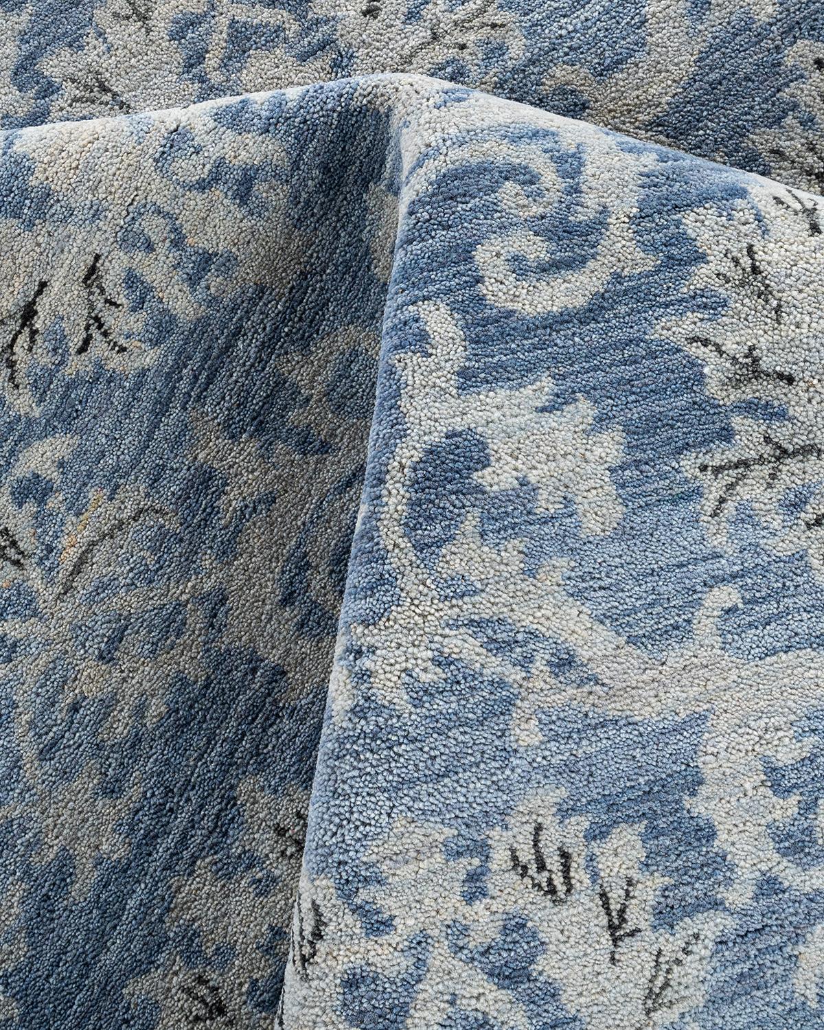 Laine Tapis traditionnel Ikat gris en laine à fleurs nouées à la main 9' 1