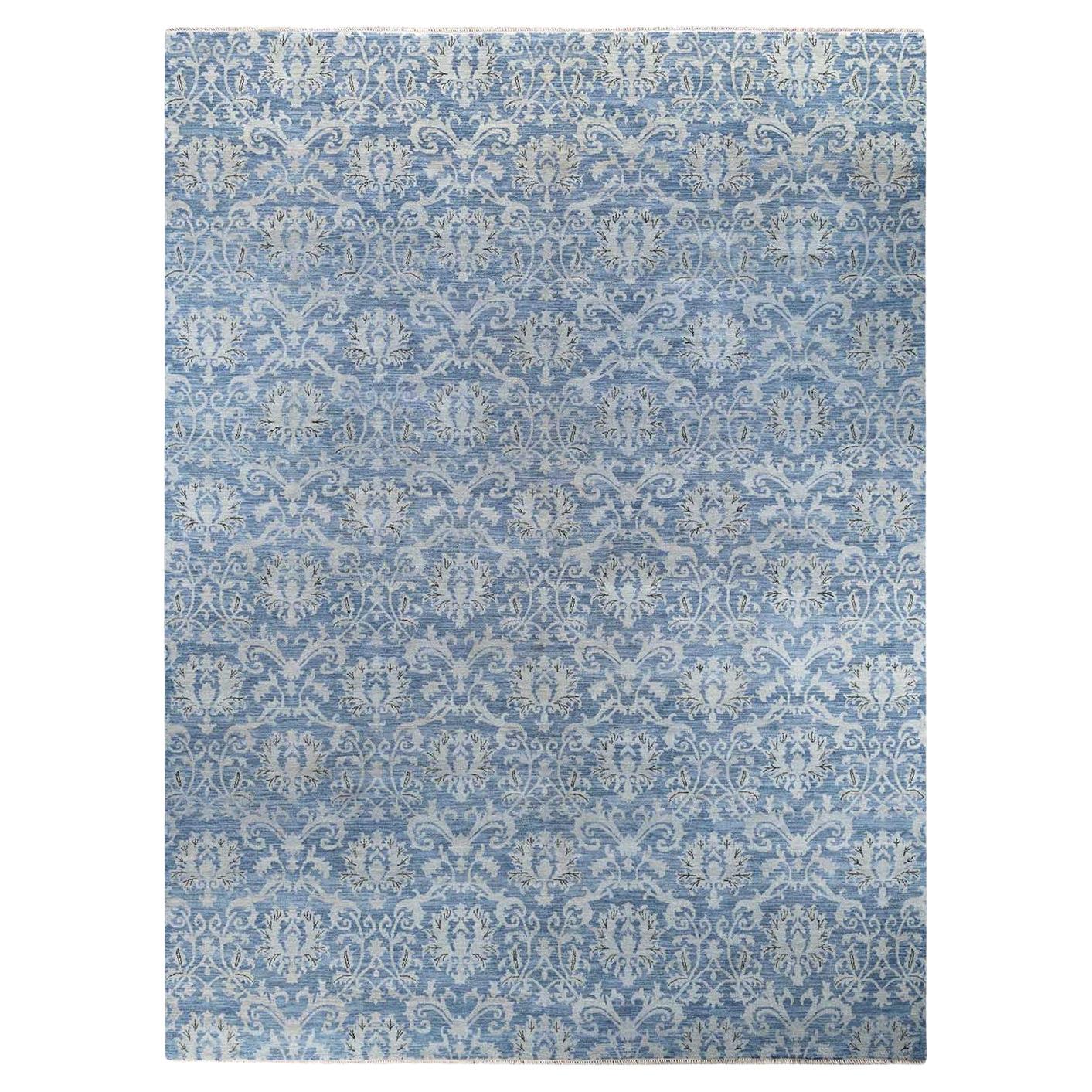 Traditioneller handgeknüpfter, grauer Ikat-Teppich aus geblümter Wolle 9' 1" x 11' 10"
