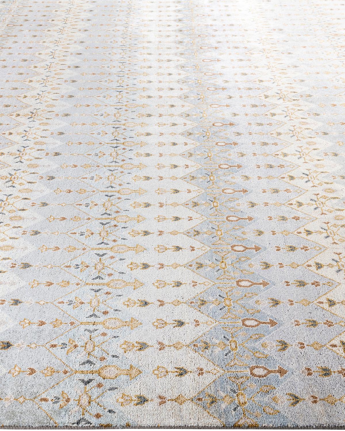 Alfombra Ikat Tradicional de Lana Floral Anudada a Mano Gris 9' 1