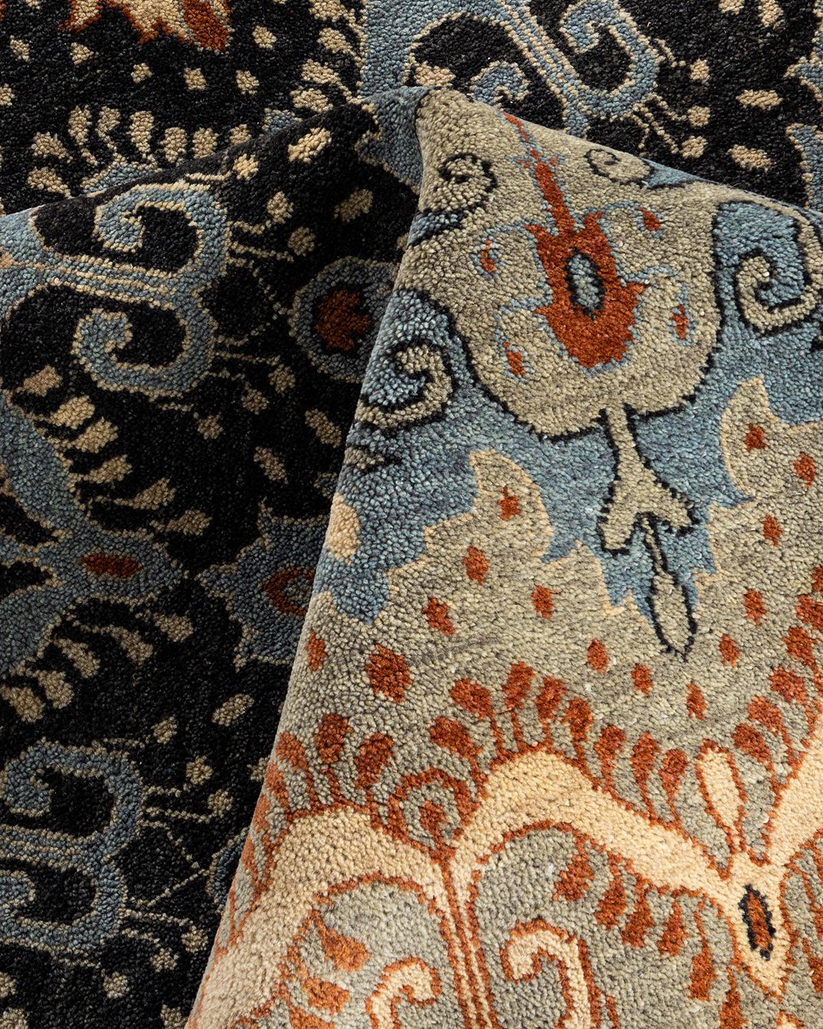 Traditional Ikat Hand Knotted Floral Wool Gray Area Rug 9' 1