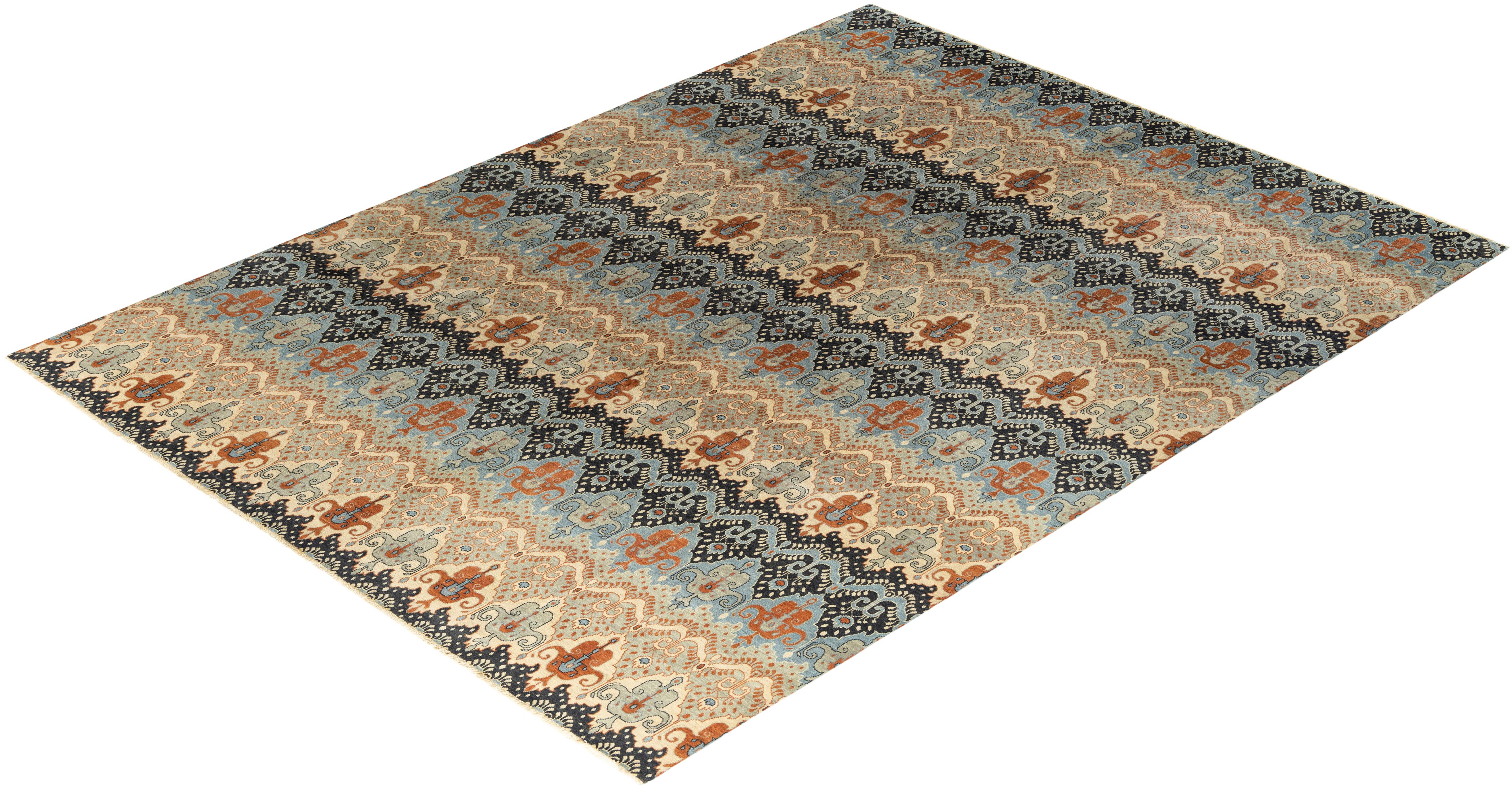 Traditional Ikat Hand Knotted Floral Wool Gray Area Rug 9' 1