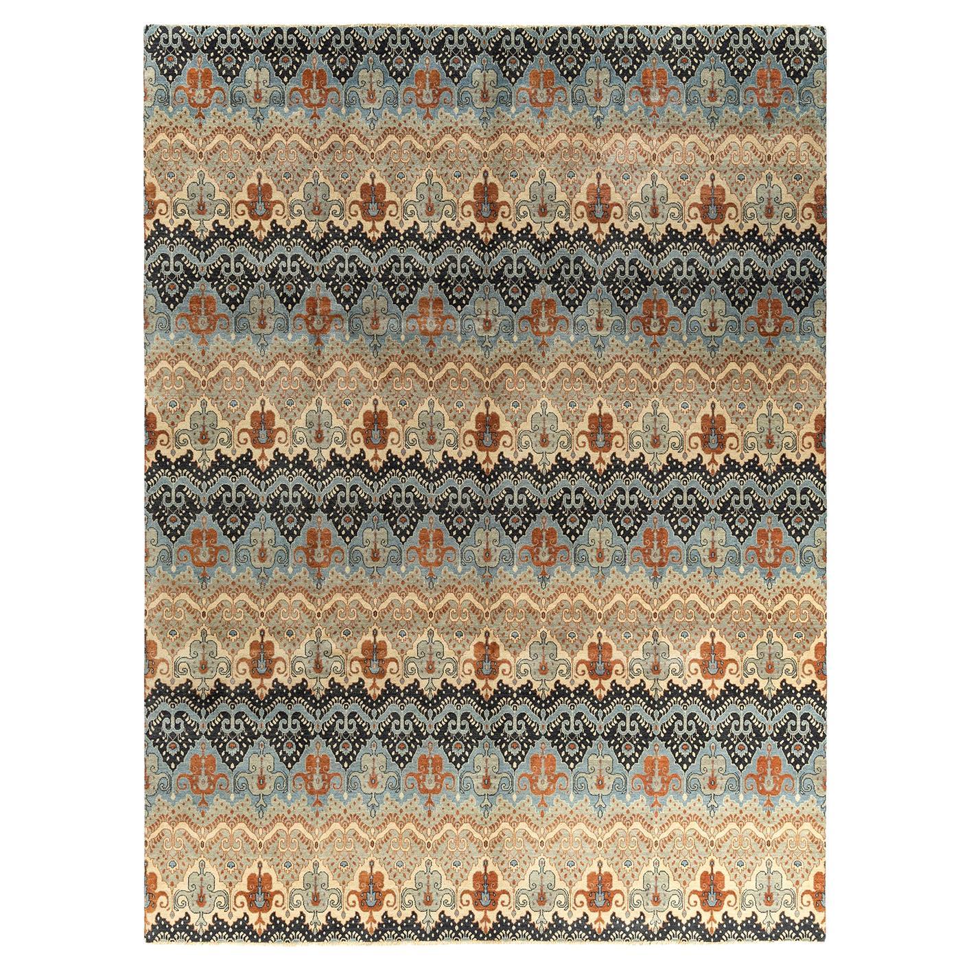 Traditional Ikat Hand Knotted Floral Wool Gray Area Rug 9' 1" x 12' 3"