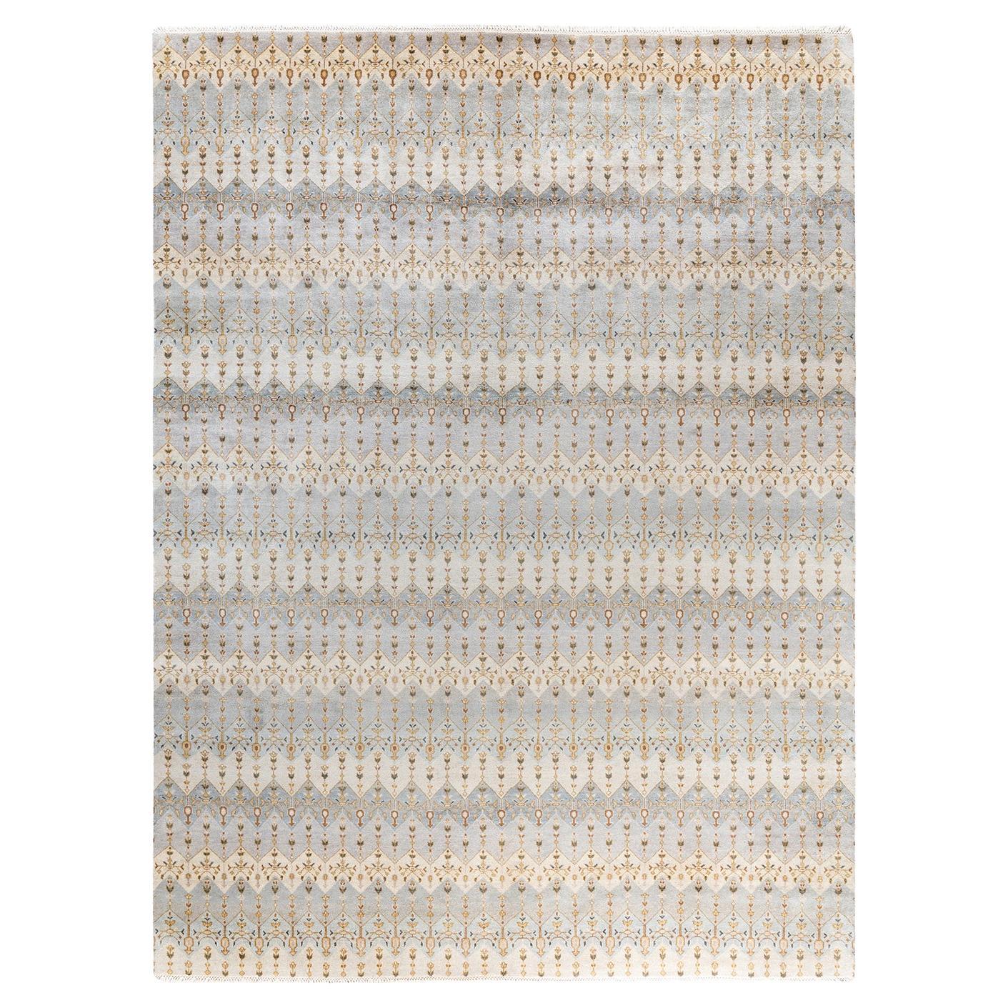 Traditional Ikat Hand Knotted Floral Wool Gray Area Rug 9' 1" x 12' 3"