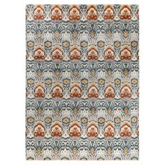 Alfombra Ikat Tradicional de Lana Floral Anudada a Mano Gris 9' 1" x 12' 3