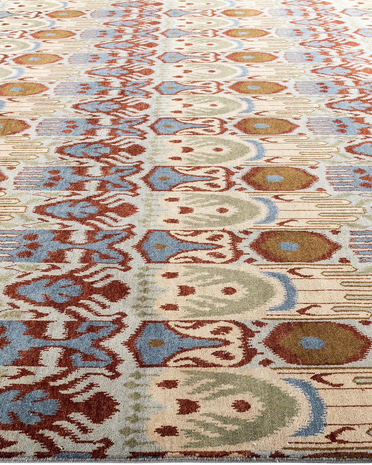 Hand-Knotted Traditional Ikat Hand Knotted Floral Wool Gray Area Rug 9' 1