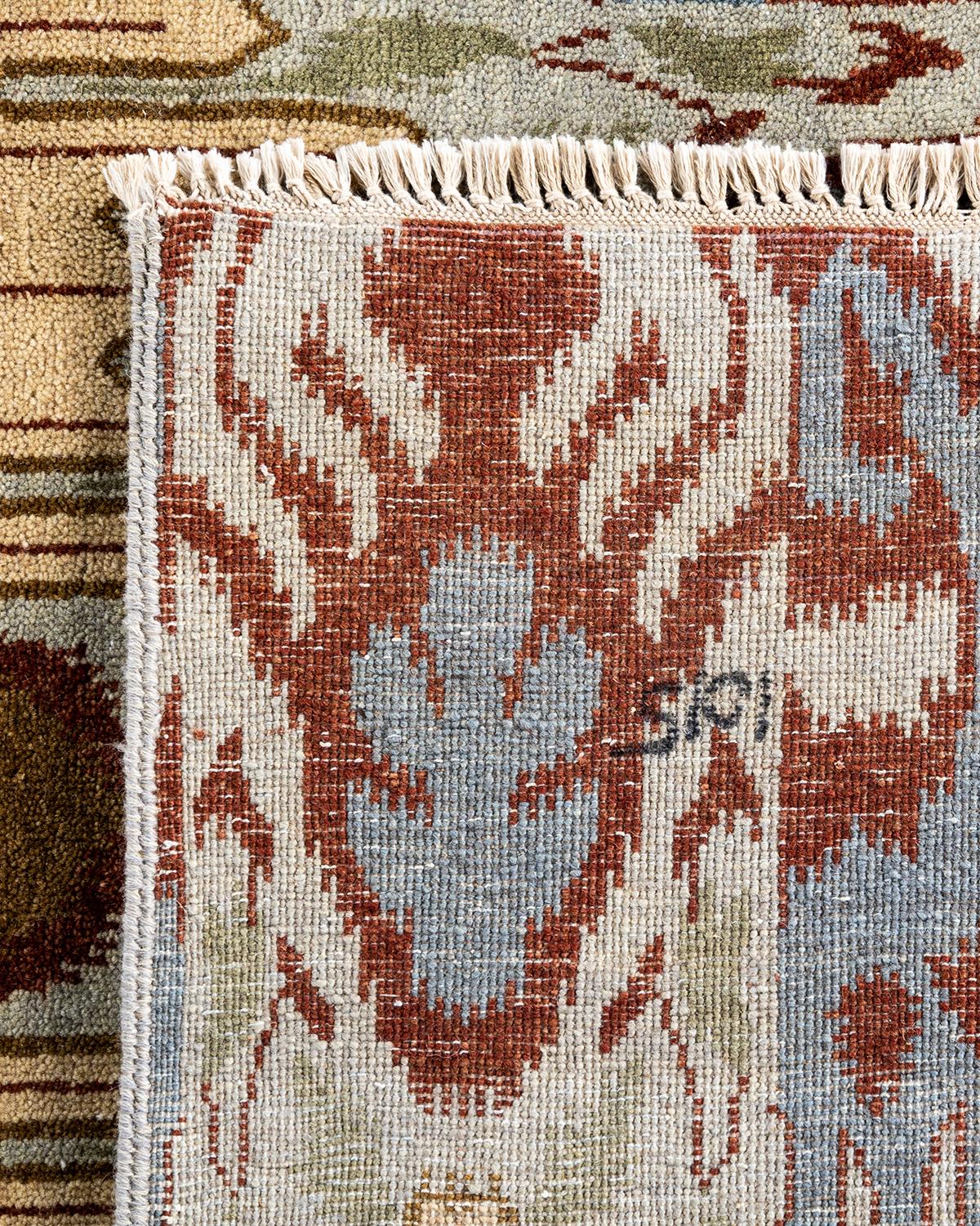 Traditional Ikat Hand Knotted Floral Wool Gray Area Rug 9' 1