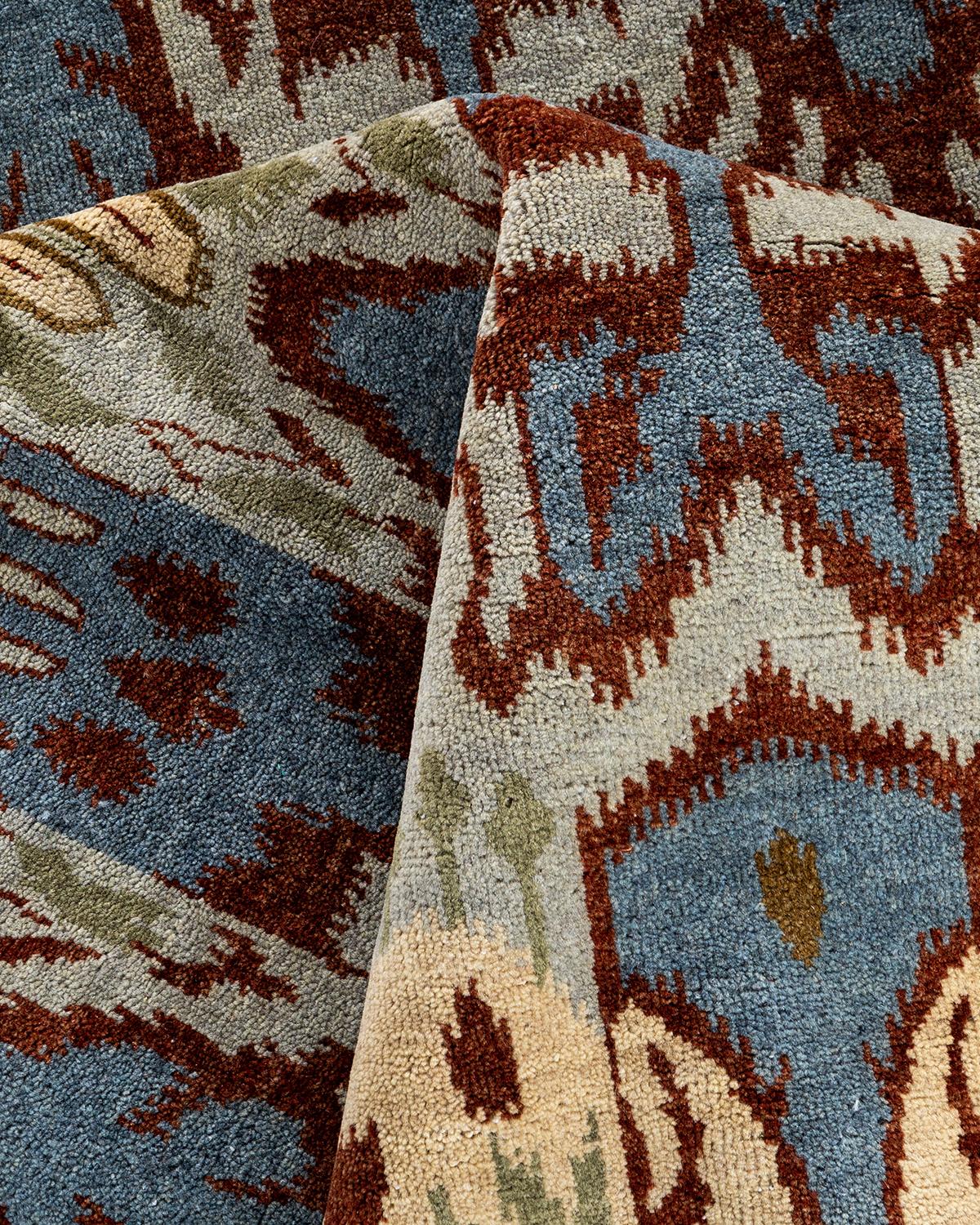 Traditional Ikat Hand Knotted Floral Wool Gray Area Rug 9' 1