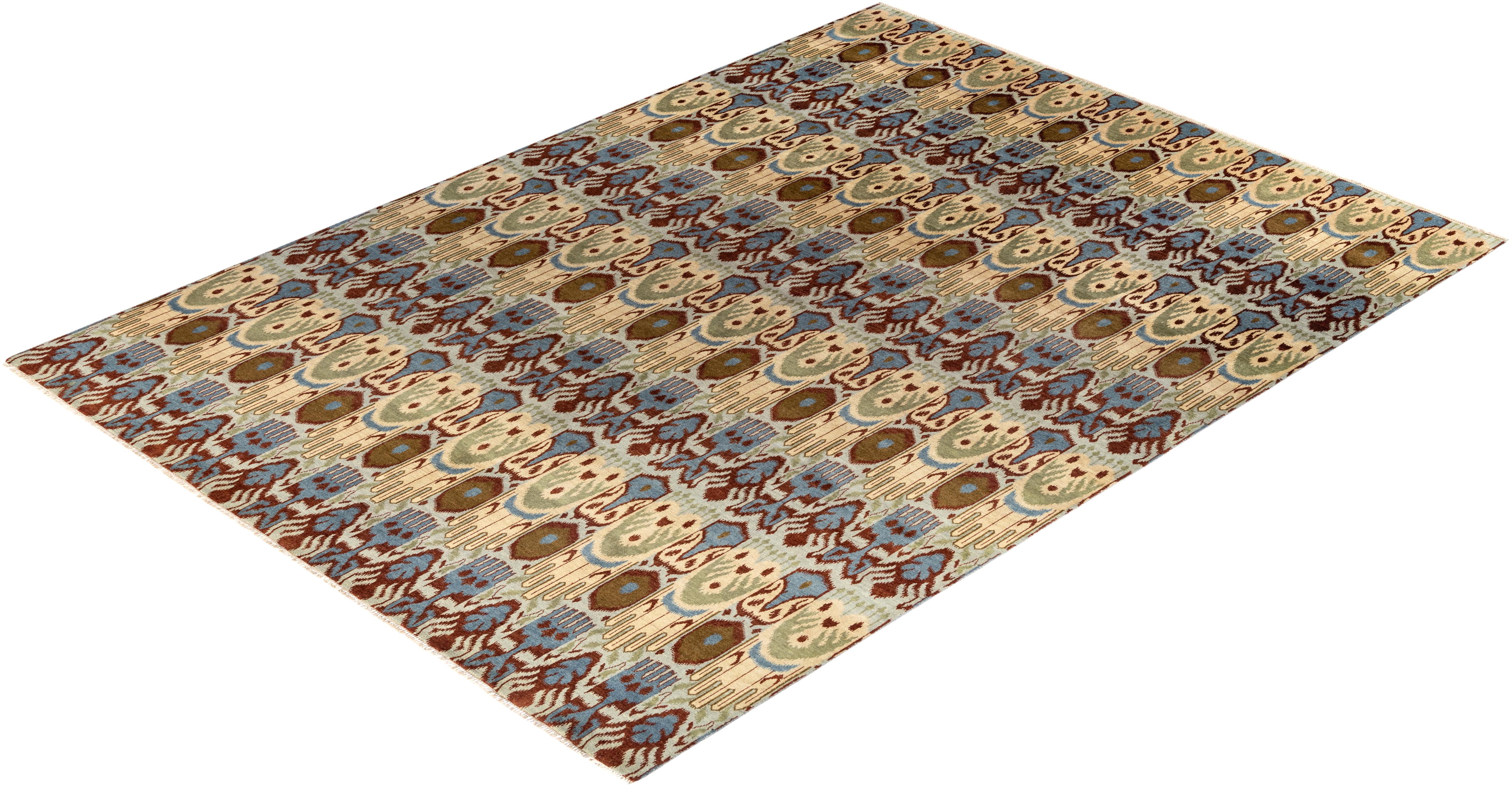 Traditional Ikat Hand Knotted Floral Wool Gray Area Rug 9' 1