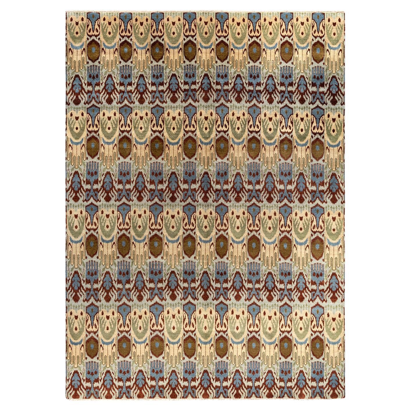 Traditional Ikat Hand Knotted Floral Wool Gray Area Rug 9' 1" x 12' 4"