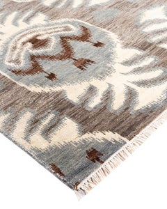 Traditional Ikat Hand Knotted Floral Wool Gray Area Rug 9' 1" x 12' 5"