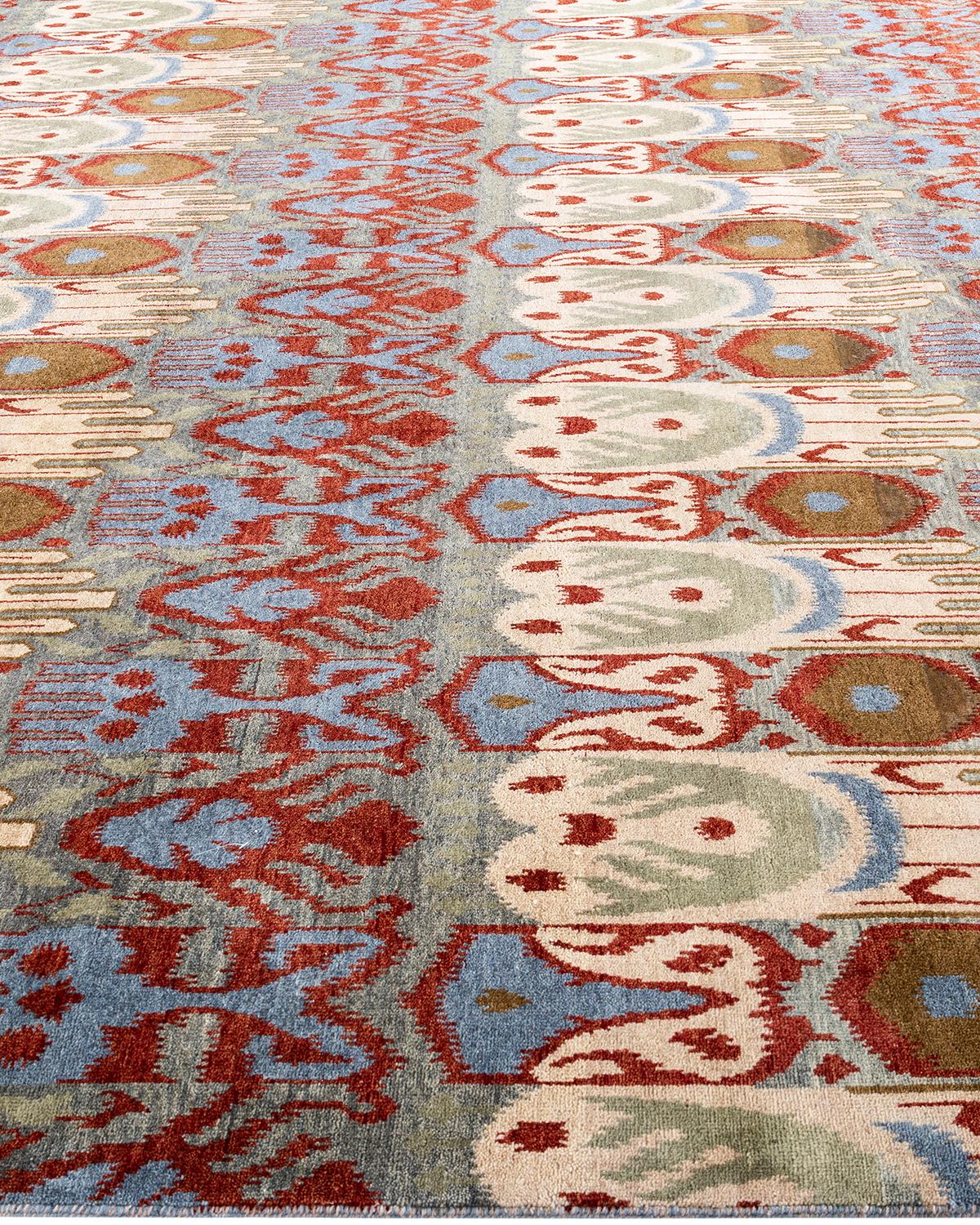 Hand-Knotted Traditional Ikat Hand Knotted Floral Wool Gray Area Rug 9' 2