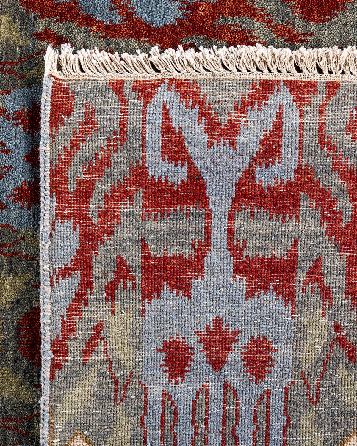 Traditional Ikat Hand Knotted Floral Wool Gray Area Rug 9' 2