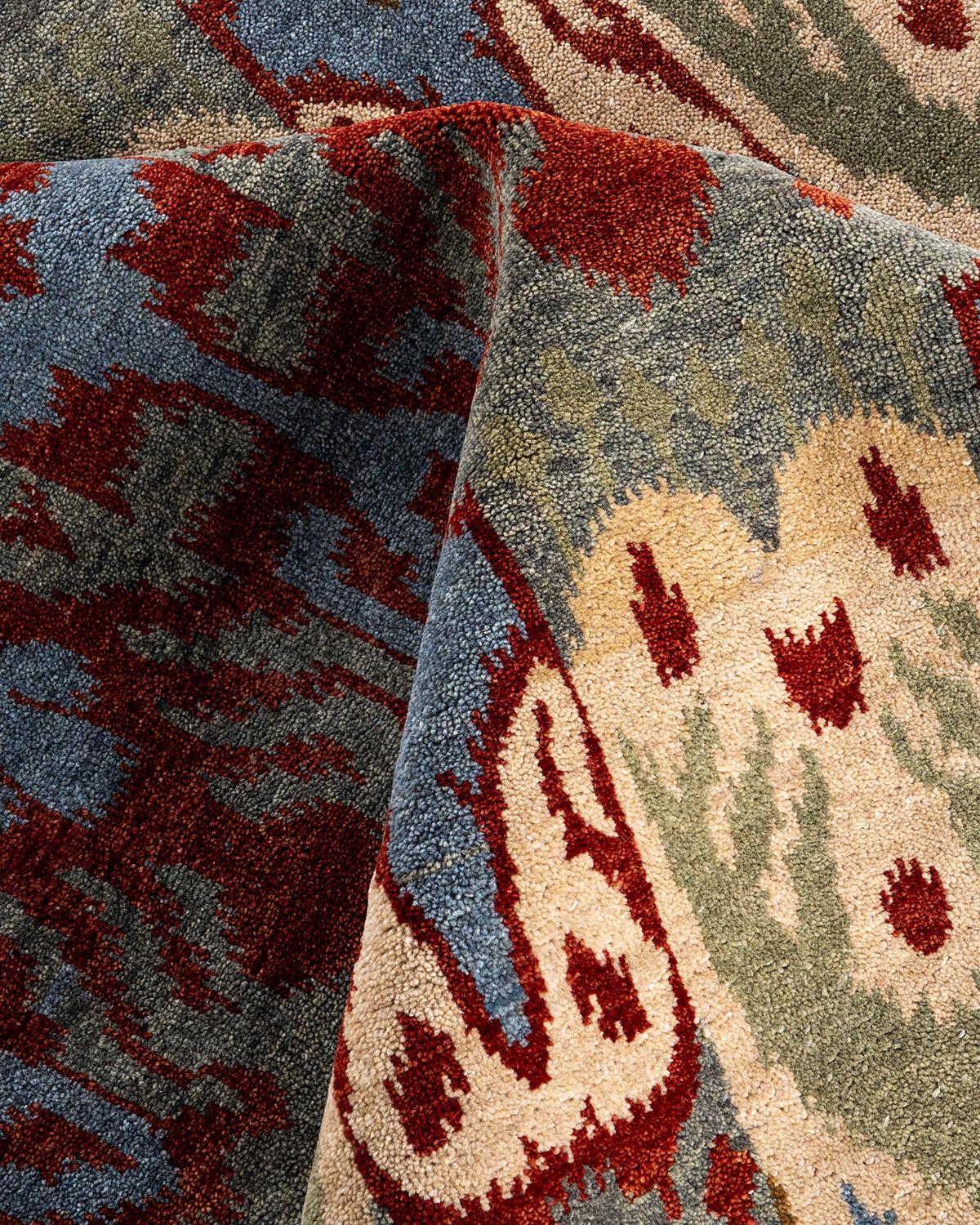 Traditional Ikat Hand Knotted Floral Wool Gray Area Rug 9' 2