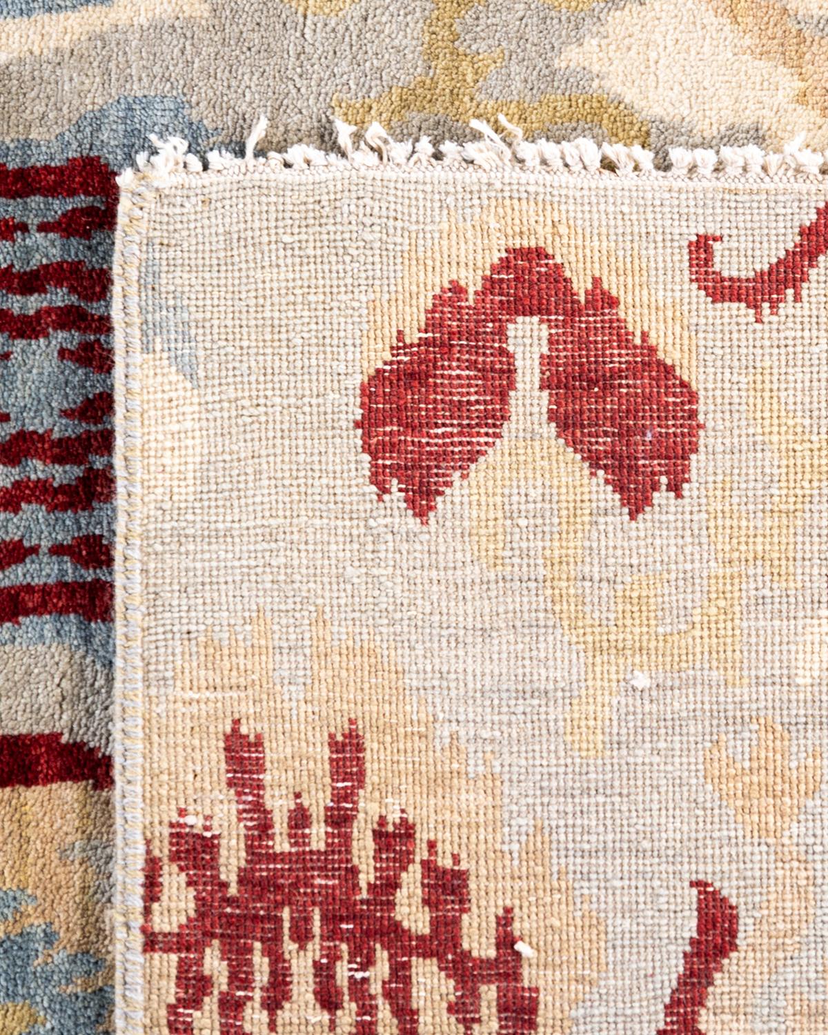 Traditional Ikat Hand Knotted Floral Wool Gray Area Rug 9' 3