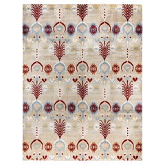 Traditional Ikat Hand Knotted Floral Wool Gray Area Rug 9' 3" x 12' 1"
