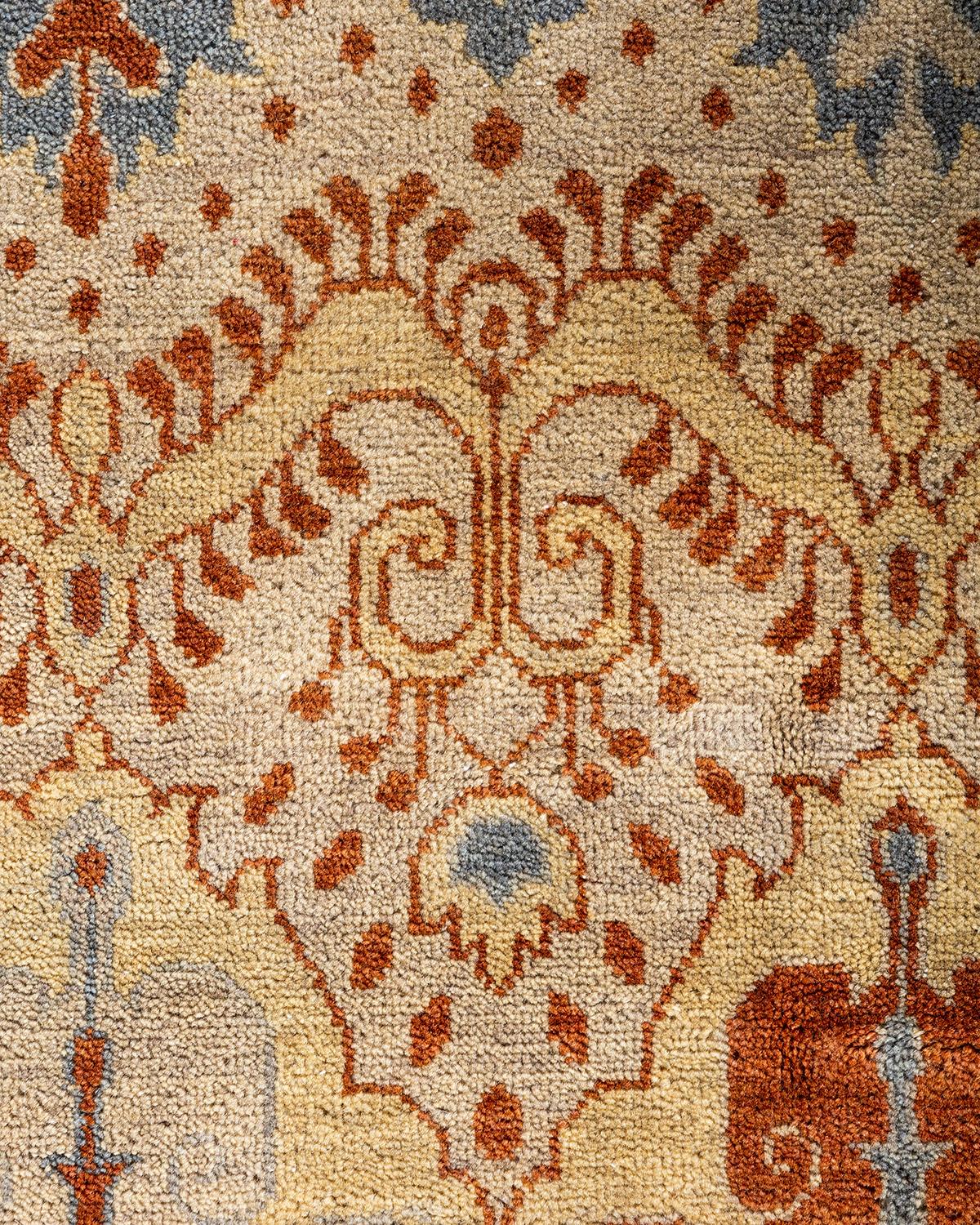 Indian Traditional Ikat Hand Knotted Floral Wool Gray Area Rug 9' 3