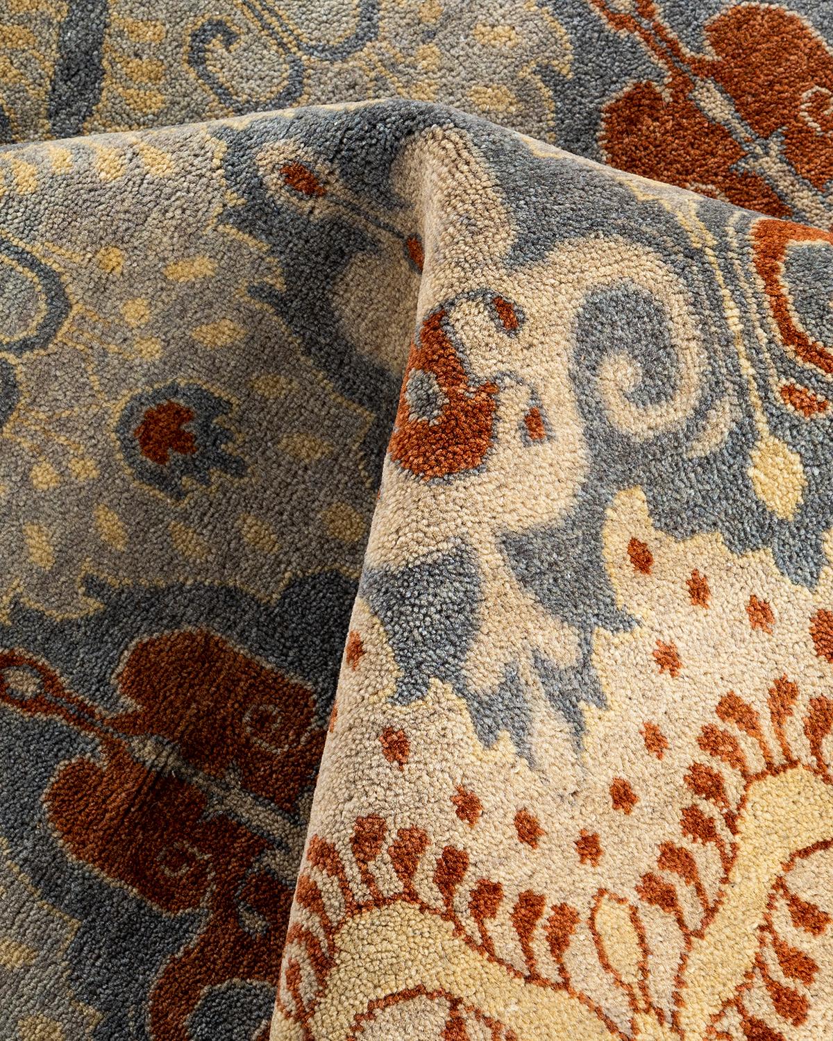 Traditional Ikat Hand Knotted Floral Wool Gray Area Rug 9' 3